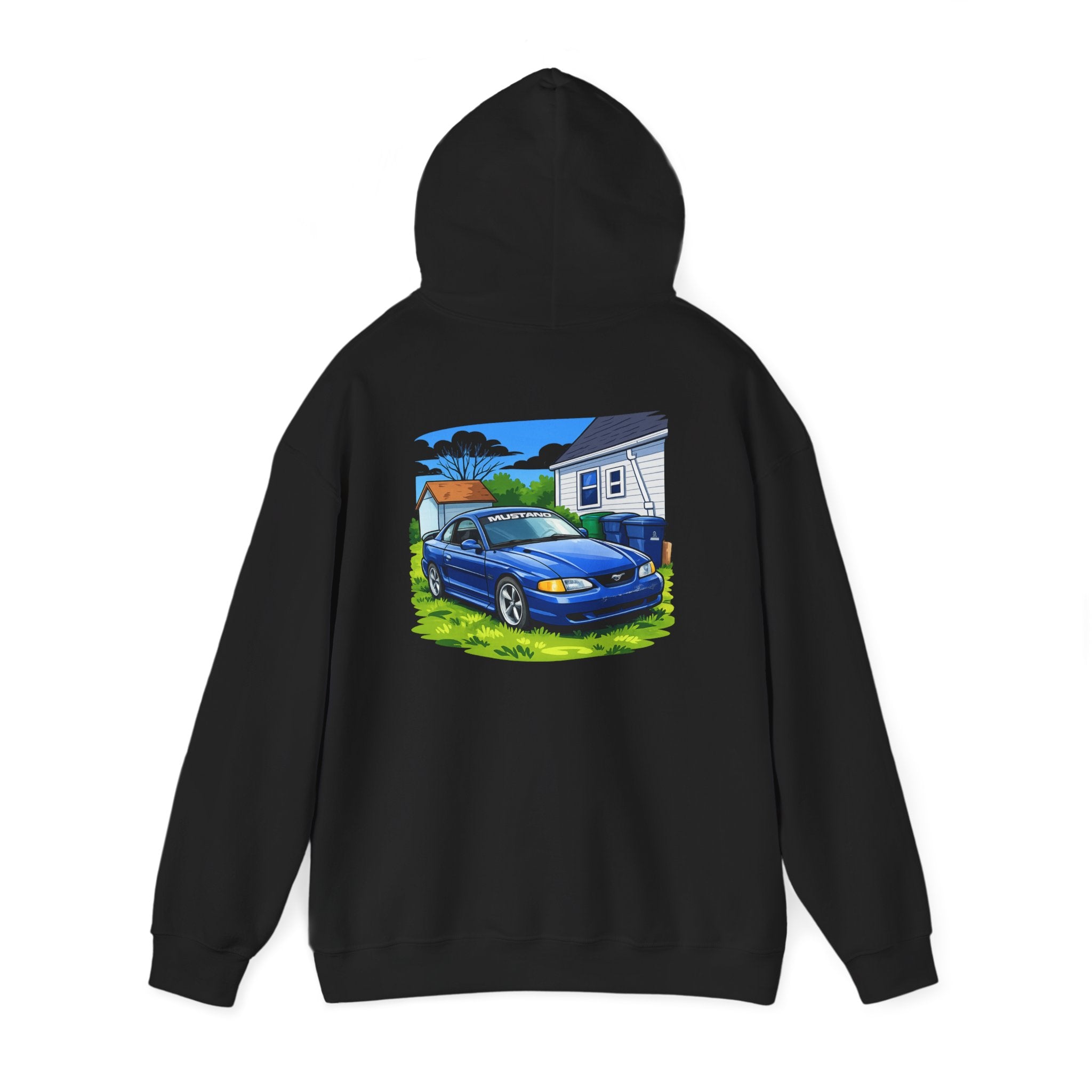 Ford Mustang Car Art Hoodie — Scenic Garage Illustration Pullover