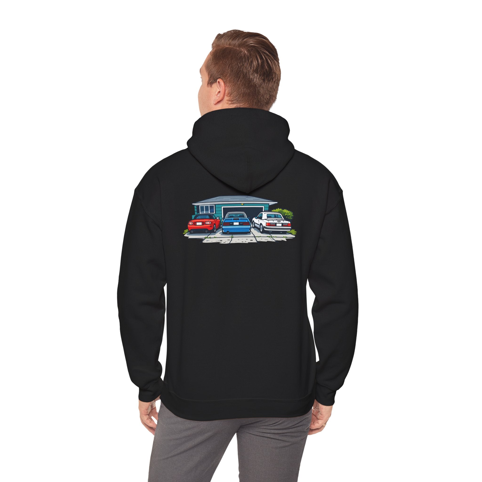 Hoodie - Retro Cars Garage Illustration Hooded Sweatshirt