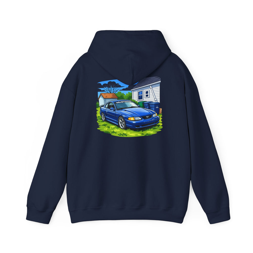 Ford Mustang Car Art Hoodie — Scenic Garage Illustration Pullover