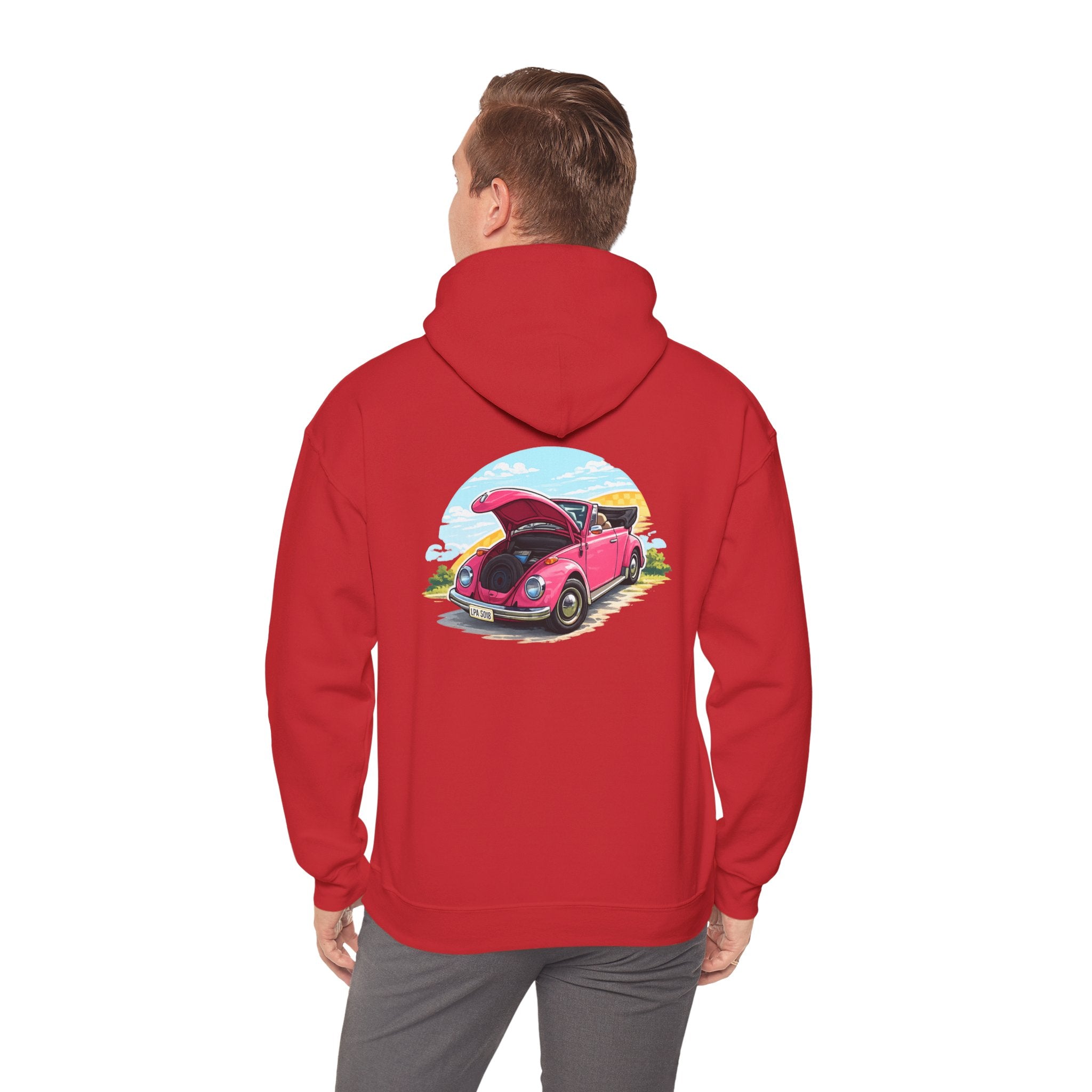 Vintage Pink Beetle Hoodie – Retro VW Bug Illustration Sweatshirt