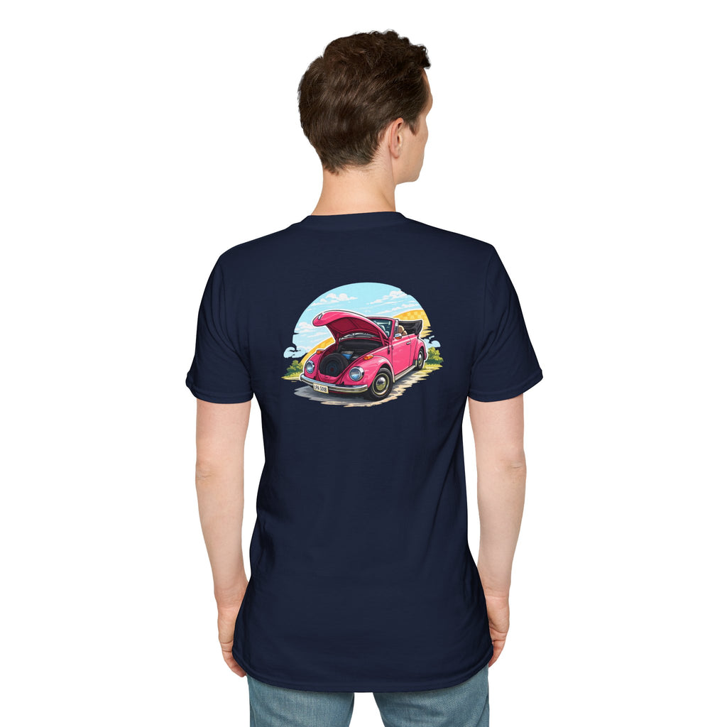 Classic Pink Beetle T‑Shirt — Vintage VW Car Illustration