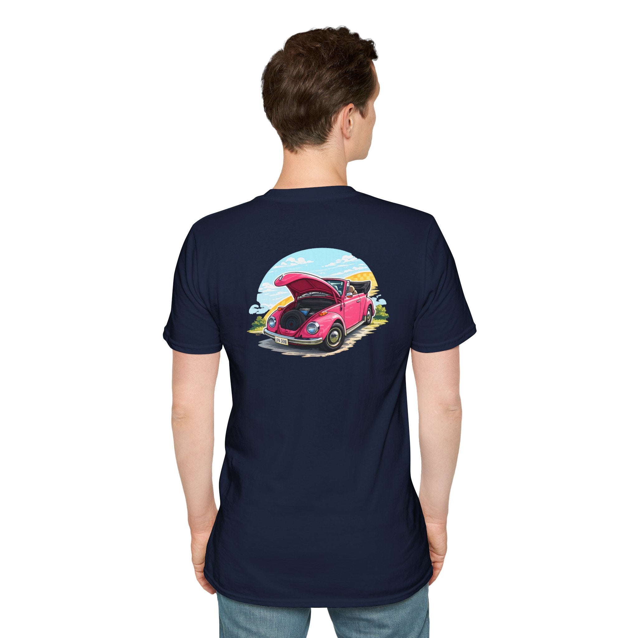 Classic Pink Beetle T‑Shirt — Vintage VW Car Illustration