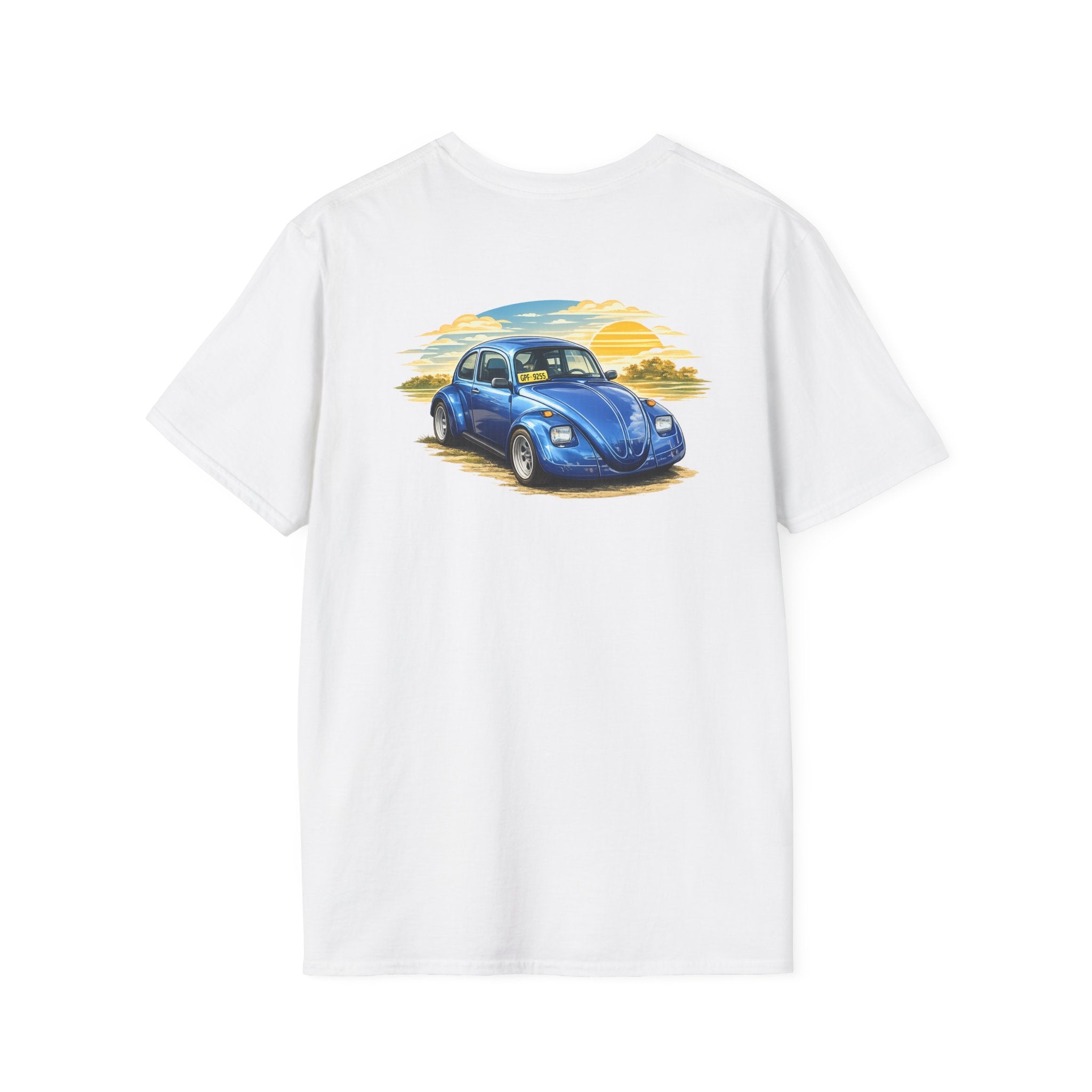 Classic Blue VW Beetle T-Shirt — Vintage Car Sunset Graphic