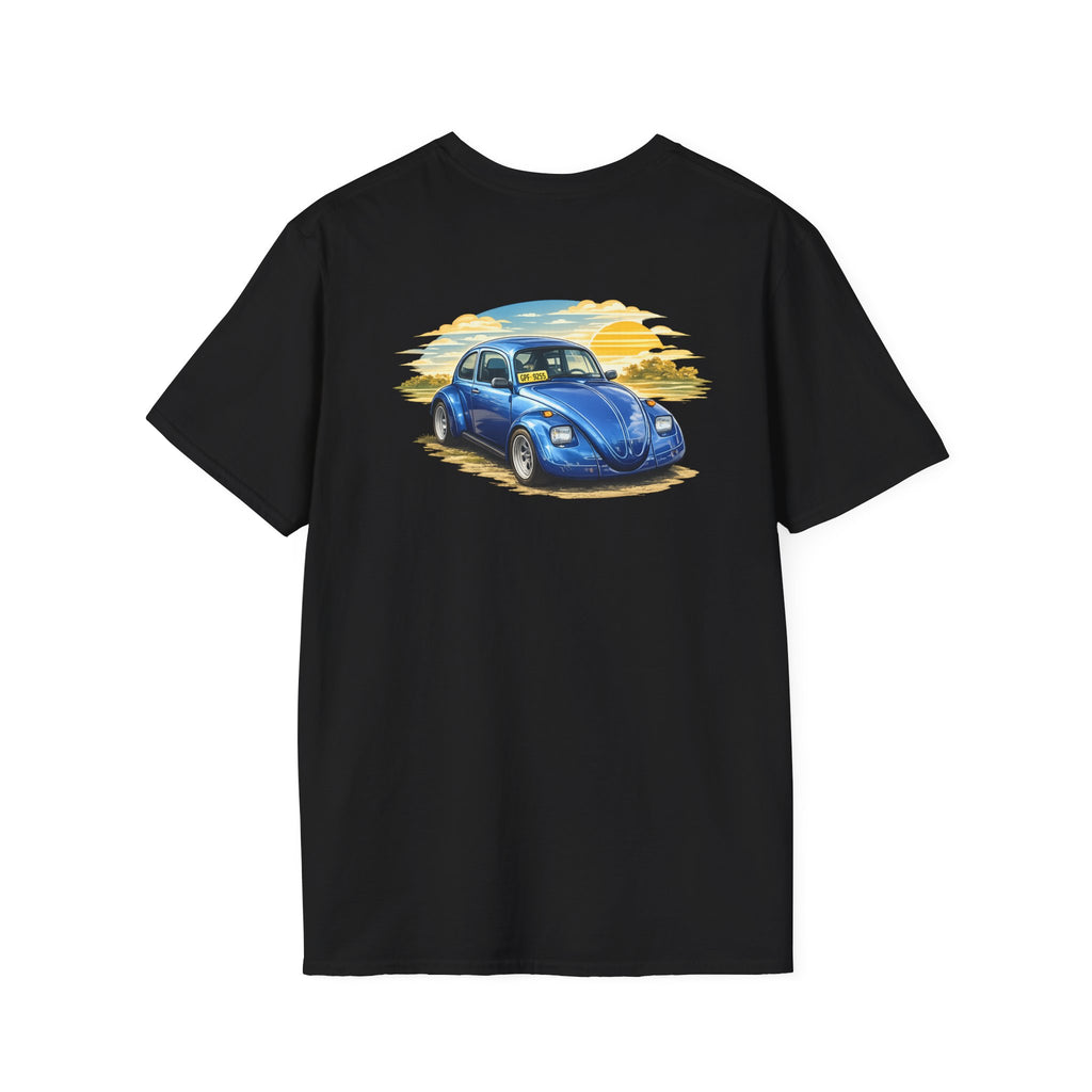 Classic Blue VW Beetle T-Shirt — Vintage Car Sunset Graphic