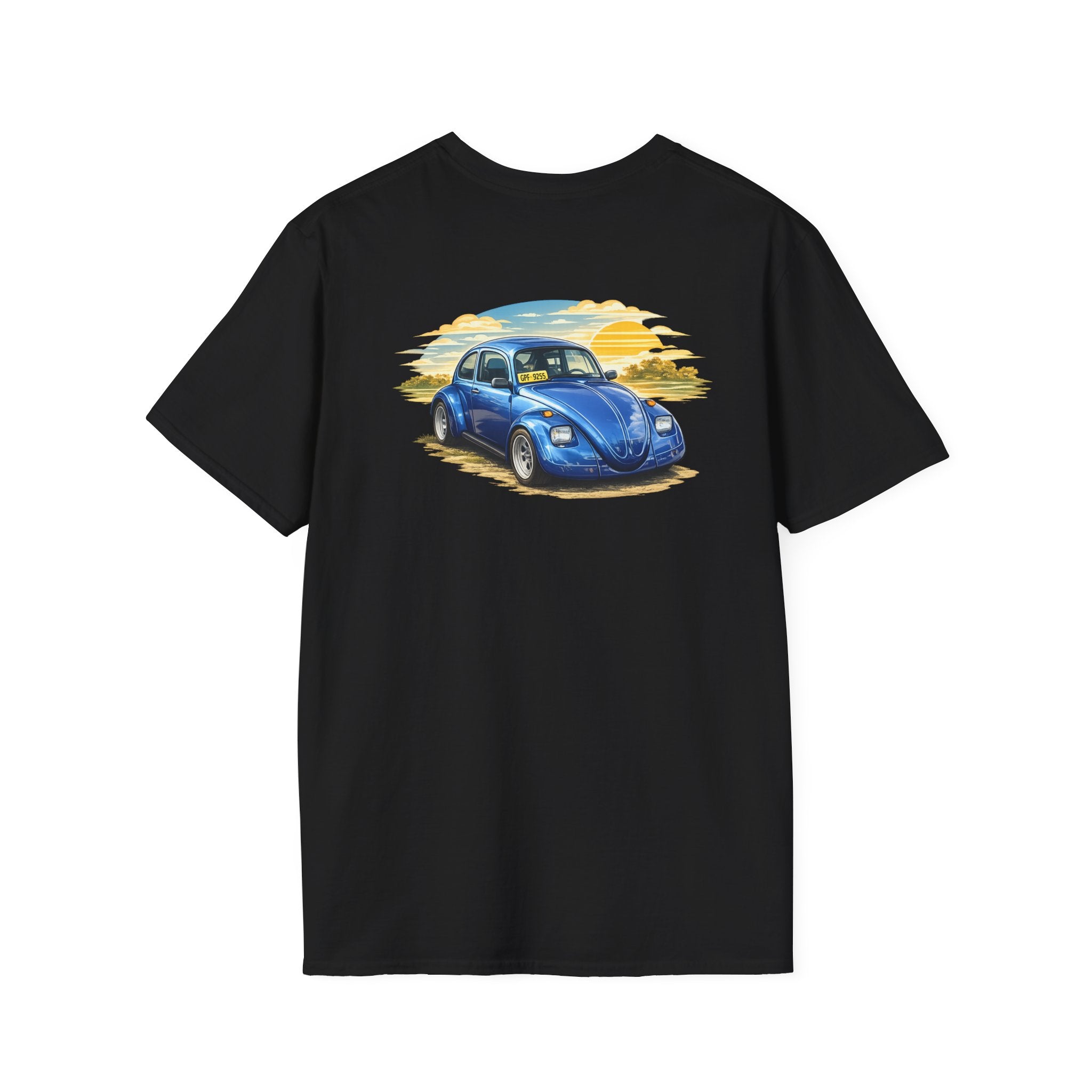 Classic Blue VW Beetle T-Shirt — Vintage Car Sunset Graphic