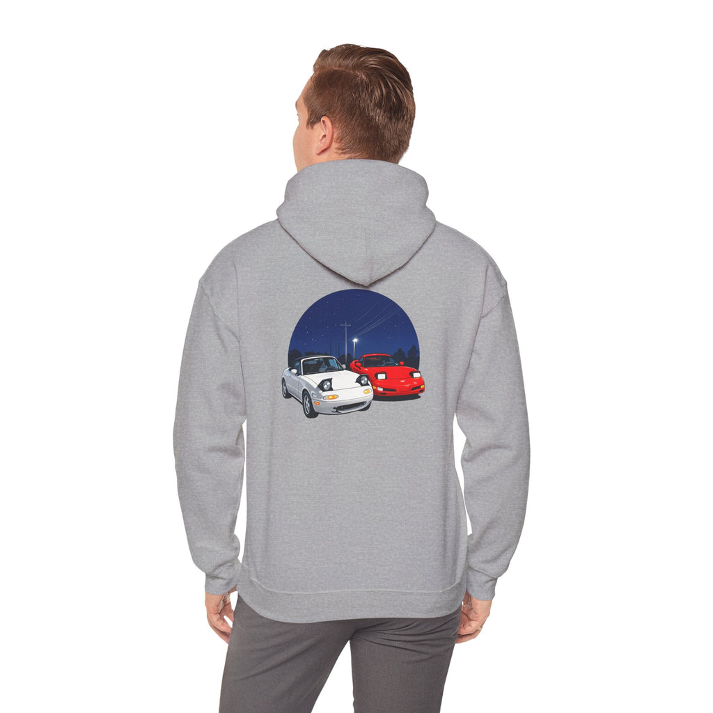 Miata corvette Duo Hoodie – Classic Red & White Sports Cars Nightscape