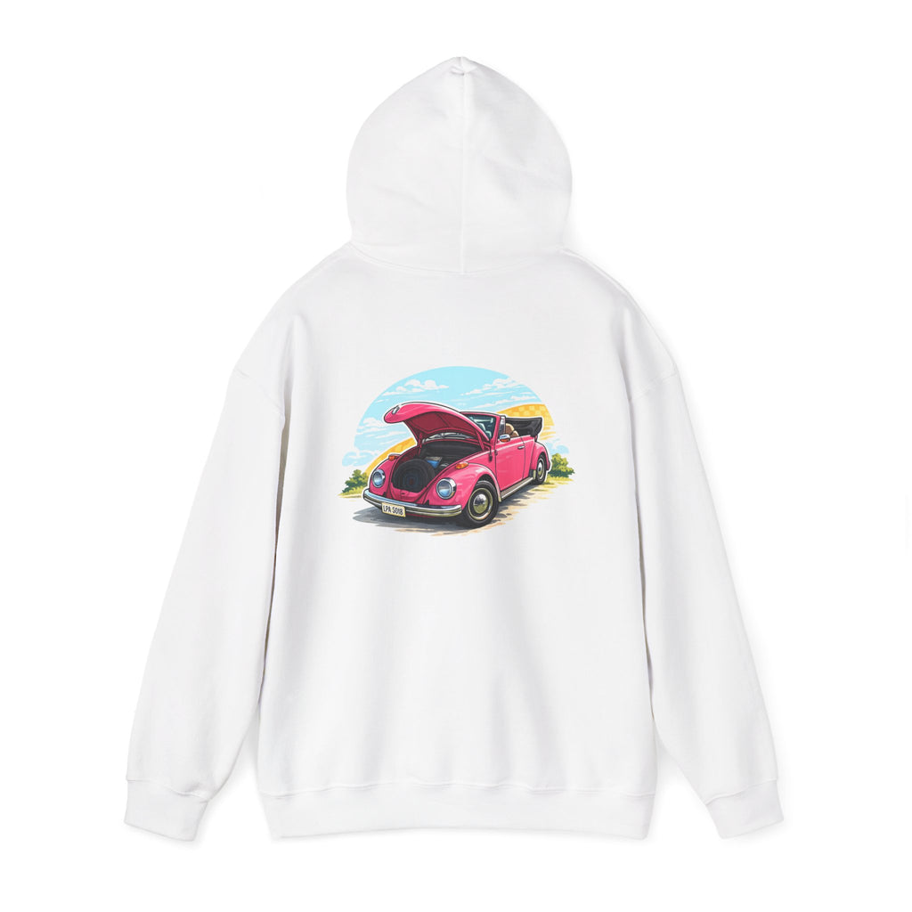Vintage Pink Beetle Hoodie – Retro VW Bug Illustration Sweatshirt