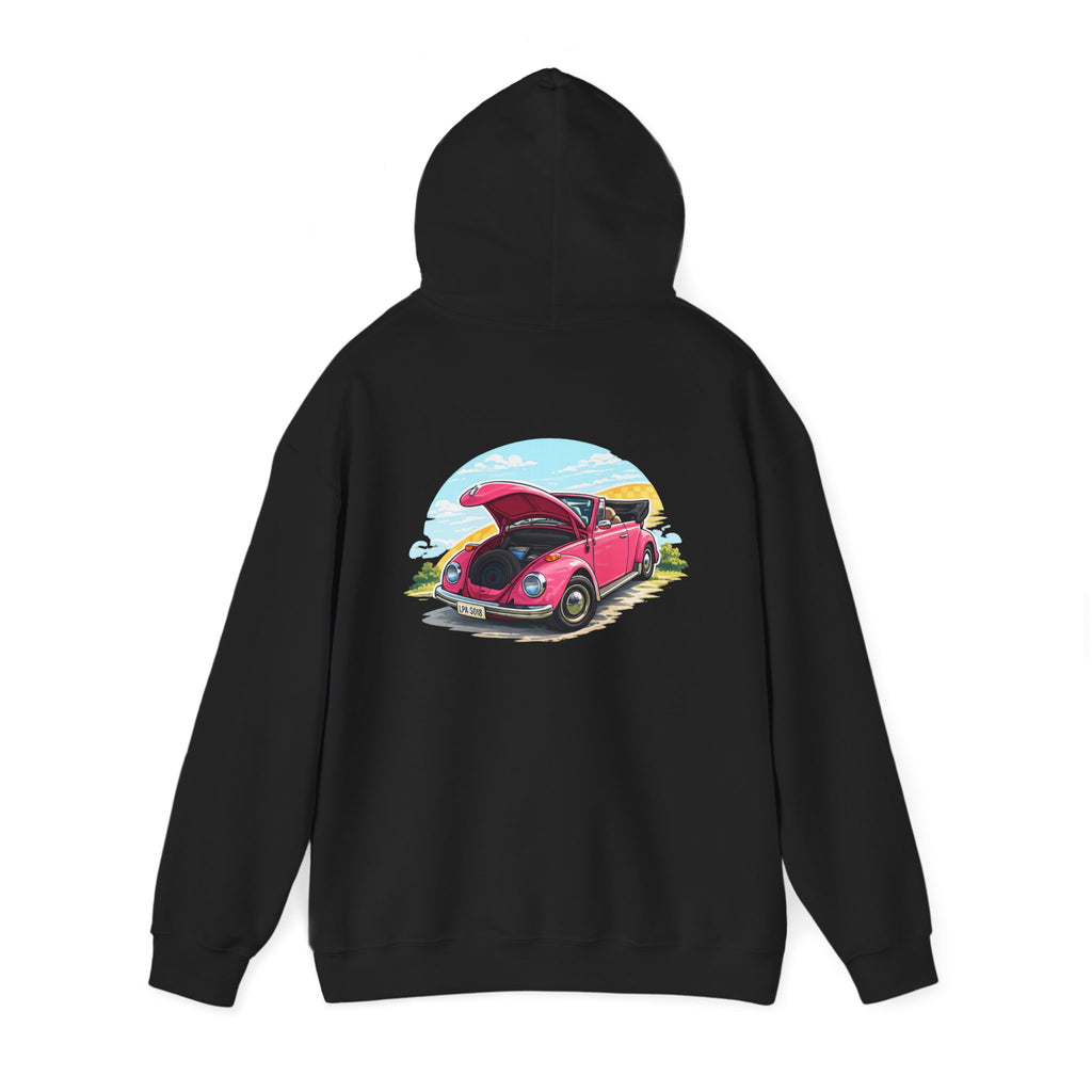 Vintage Pink Beetle Hoodie – Retro VW Bug Illustration Sweatshirt