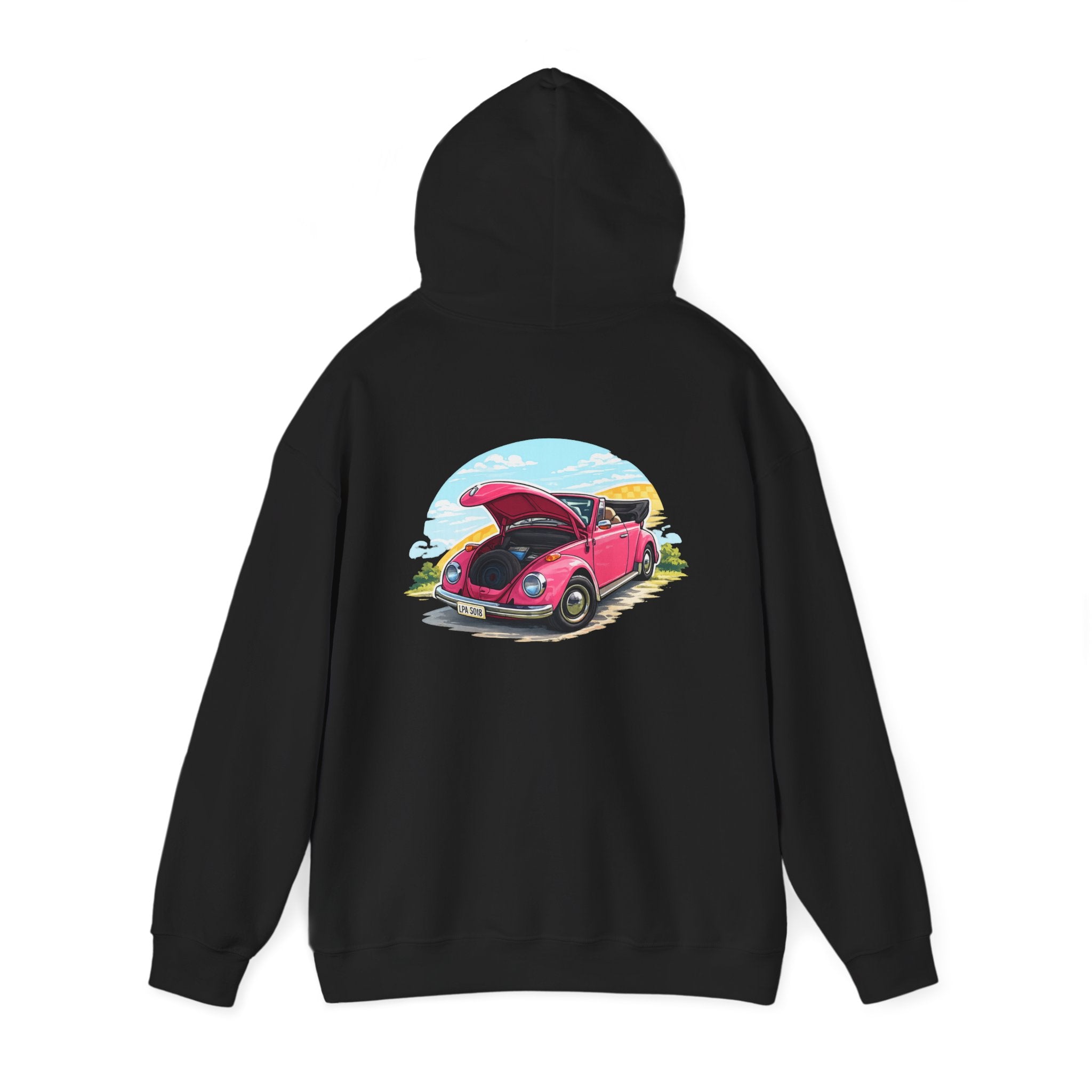 Vintage Pink Beetle Hoodie – Retro VW Bug Illustration Sweatshirt