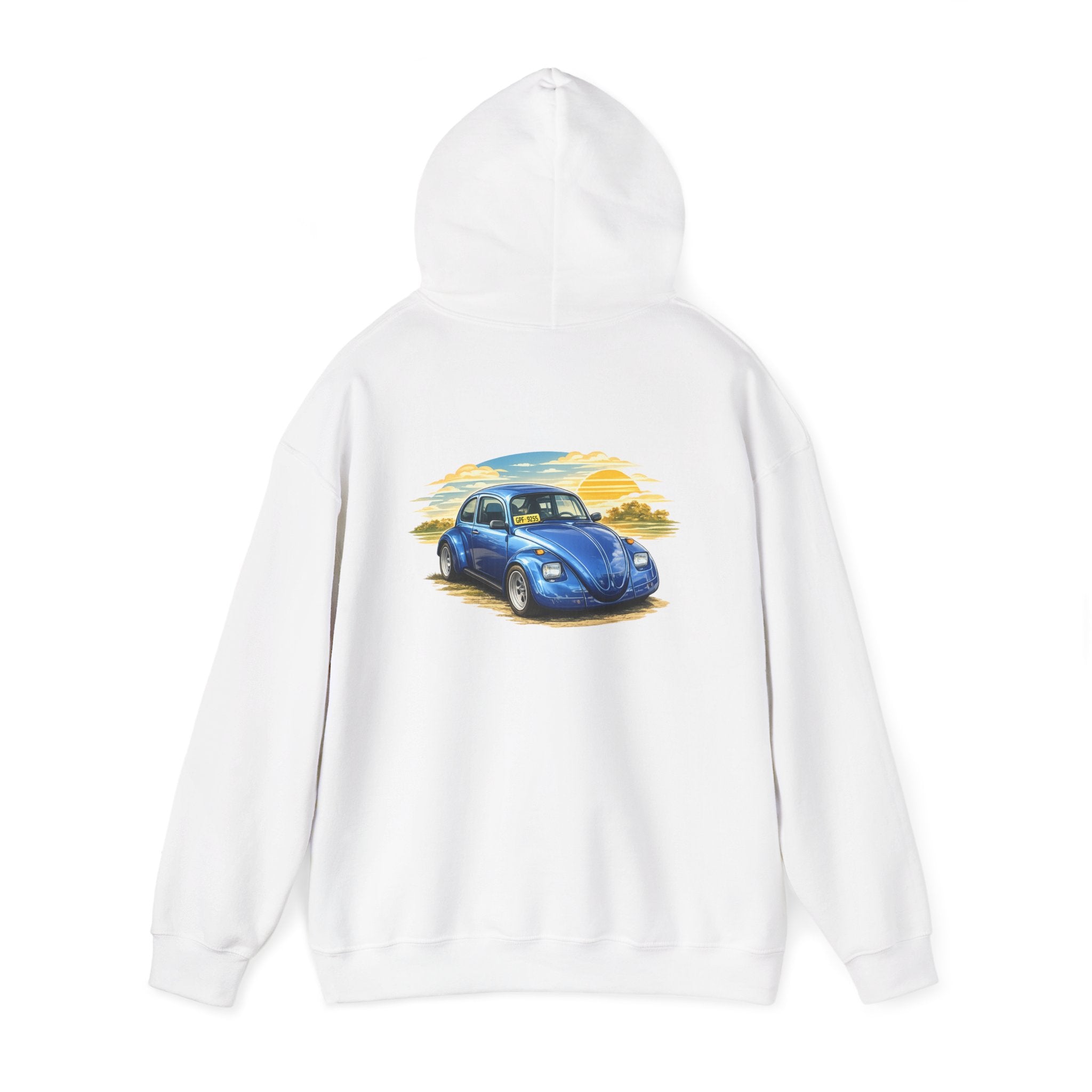 Blue Classic Beetle Hoodie – Vintage VW Car Sunset Graphic Sweatshirt