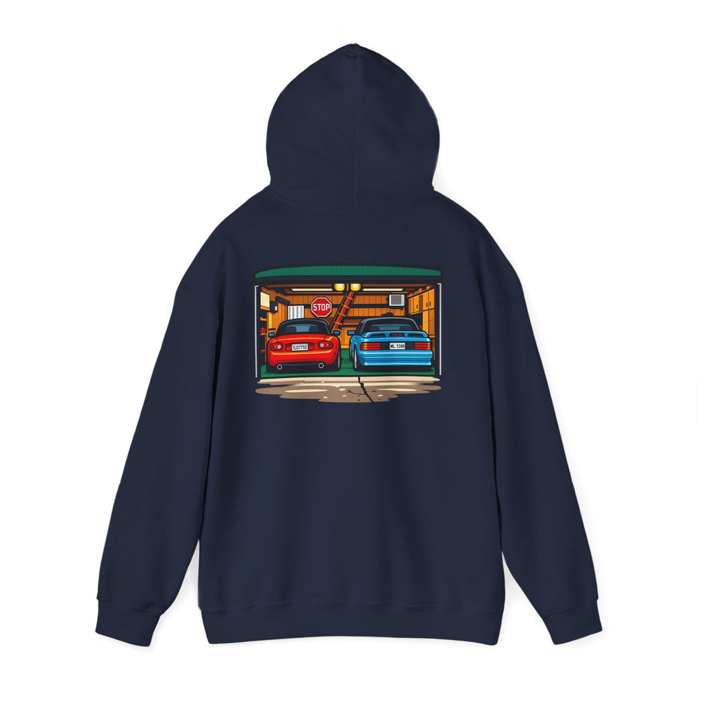 Car Garage Hoodie — Vintage Twin Sports Cars Illustration