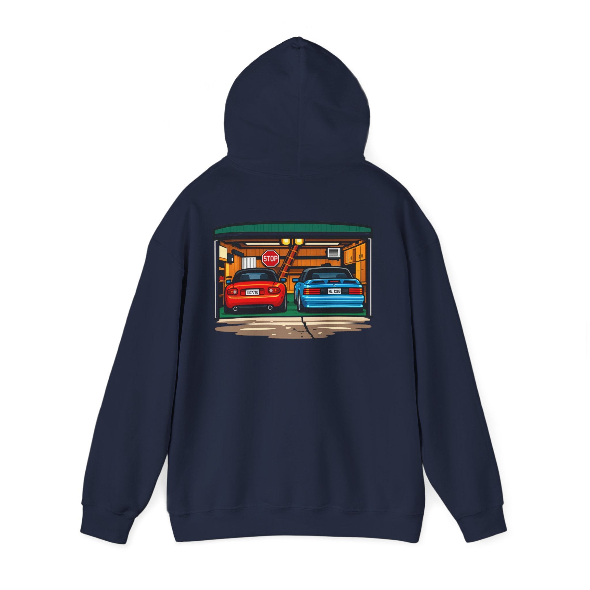 Car Garage Hoodie — Vintage Twin Sports Cars Illustration