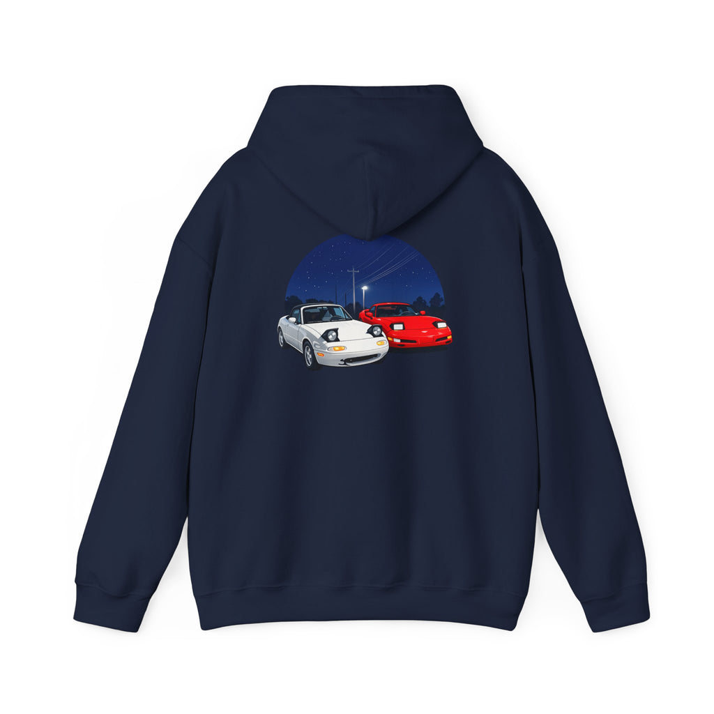 Miata corvette Duo Hoodie – Classic Red & White Sports Cars Nightscape