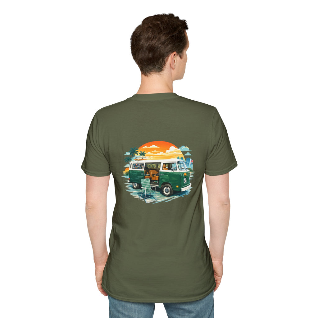 Vintage VW Camper Van Sunset T-Shirt — Retro Beach Surf Tee