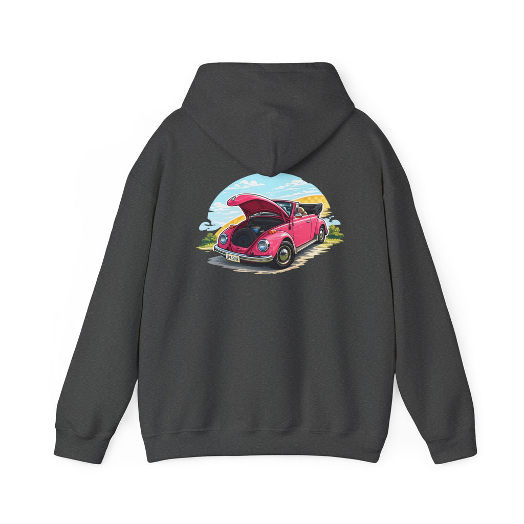 Vintage Pink Beetle Hoodie – Retro VW Bug Illustration Sweatshirt