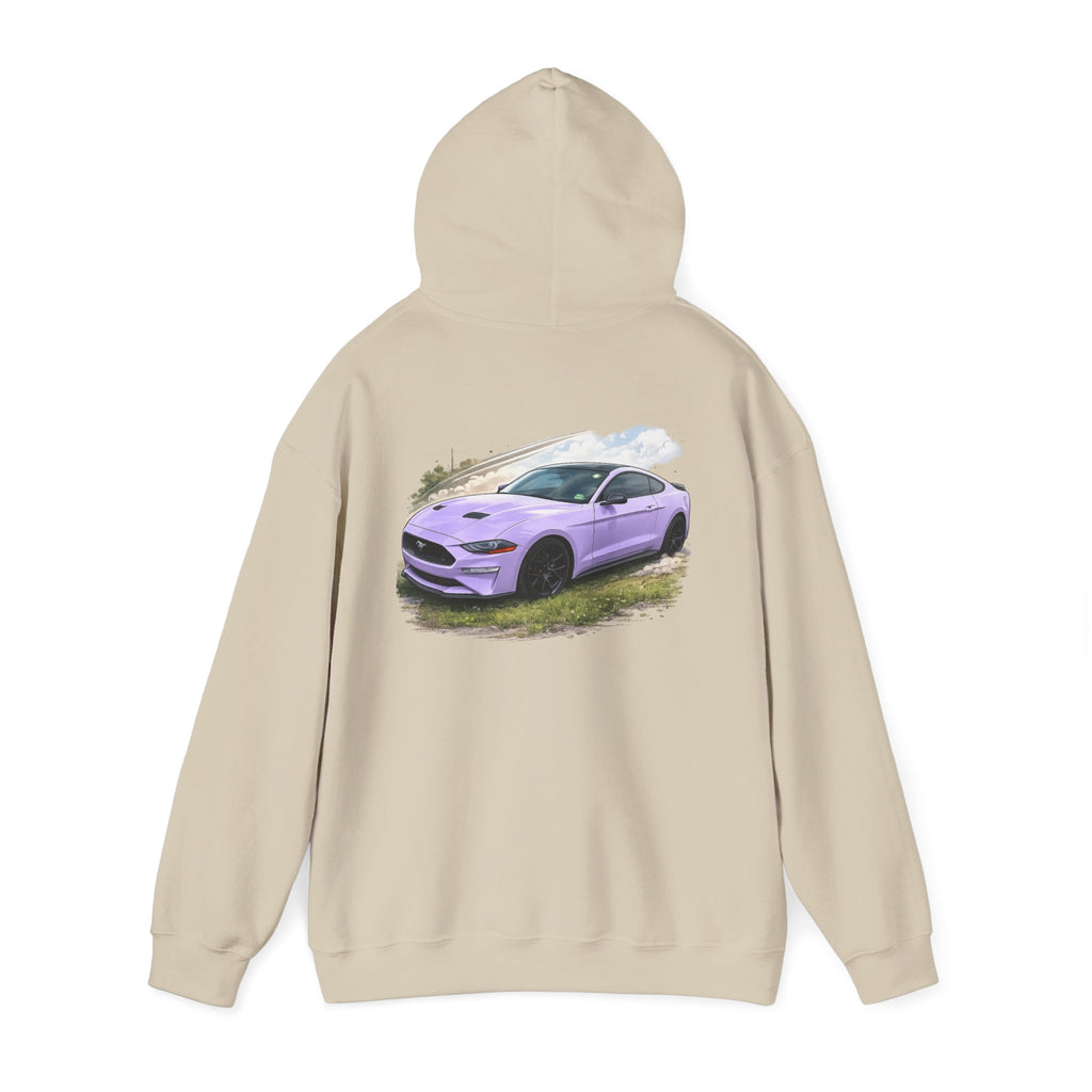 Lavender Mustang Hoodie — Purple Sports Car Graphic Pullover