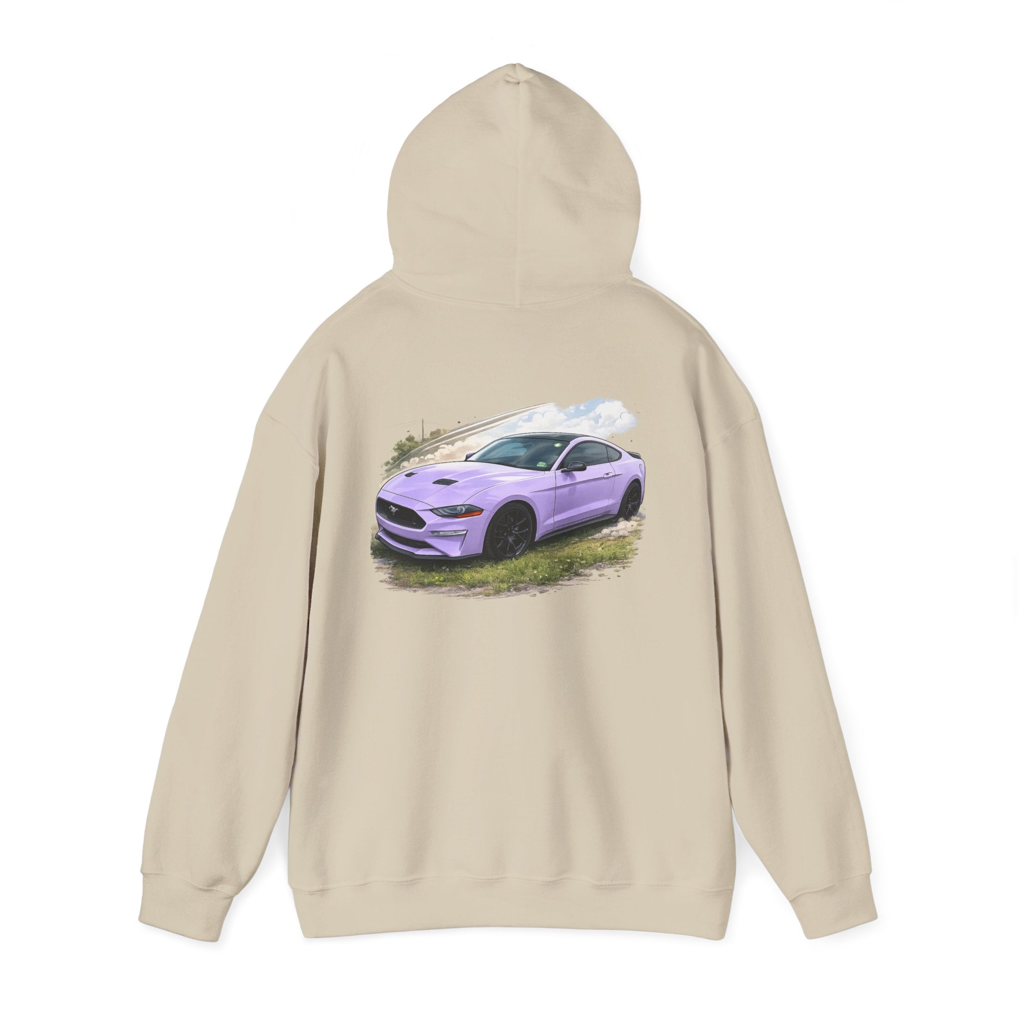 Lavender Mustang Hoodie — Purple Sports Car Graphic Pullover