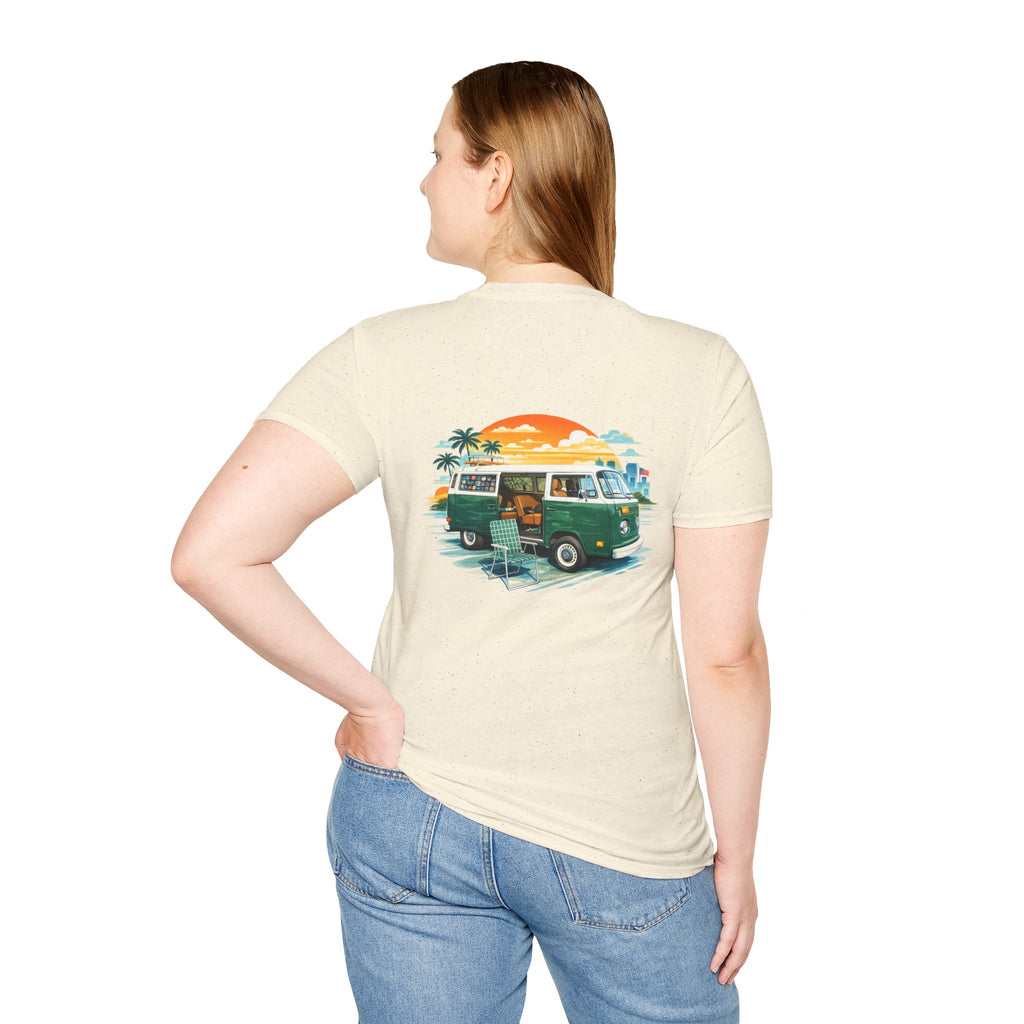 Vintage VW Camper Van Sunset T-Shirt — Retro Beach Surf Tee