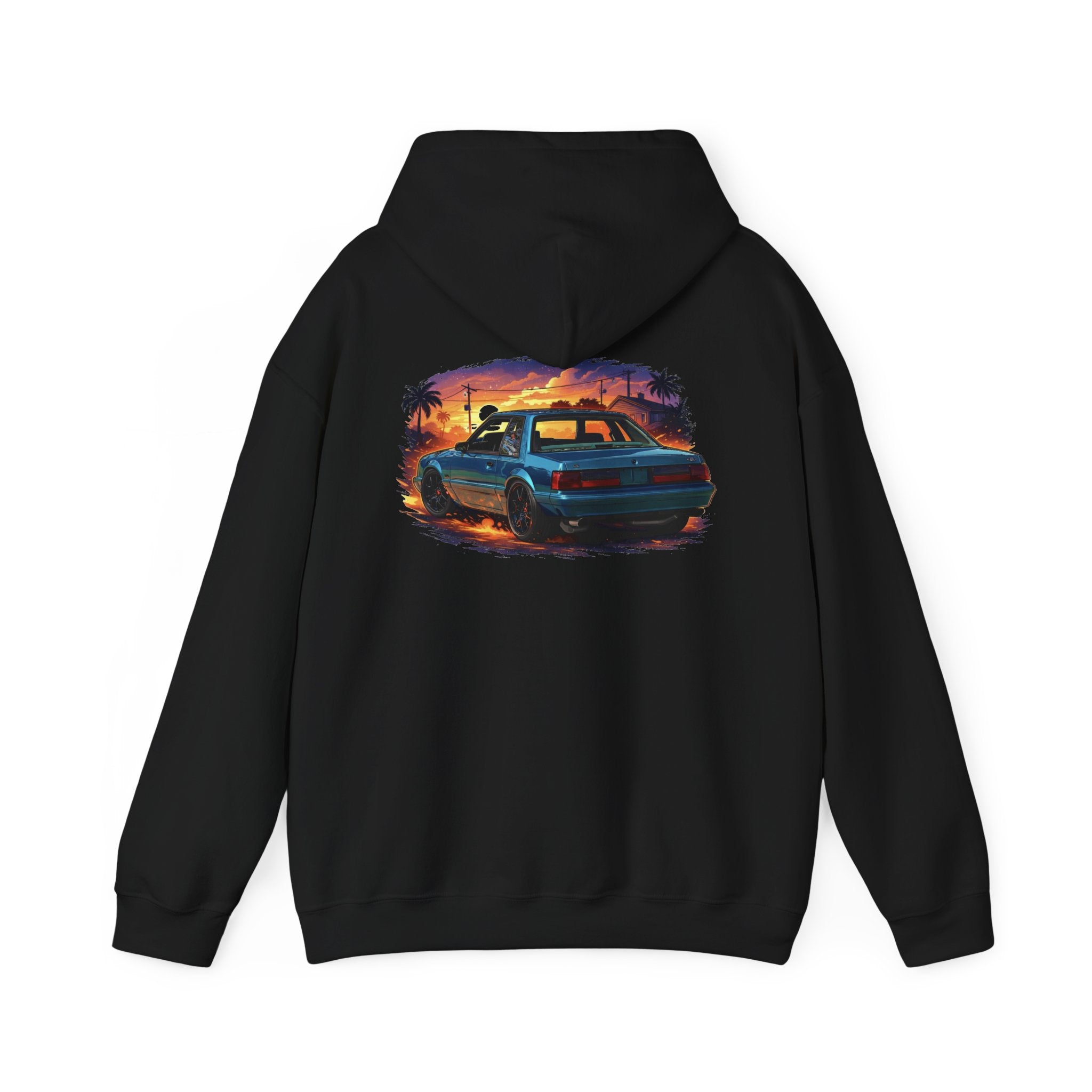 Vintage Mustang Car Hoodie — Sunset Palm Beach Classic Cruiser Sweatshirt