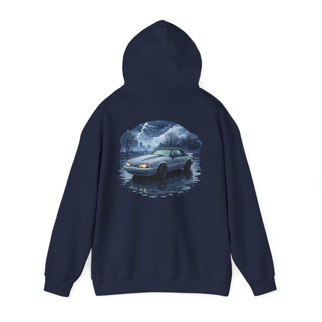 Hoodie - Retro Night Drive Mustang Hoodie (Vintage Car, Moonlit Lakeside Scene)