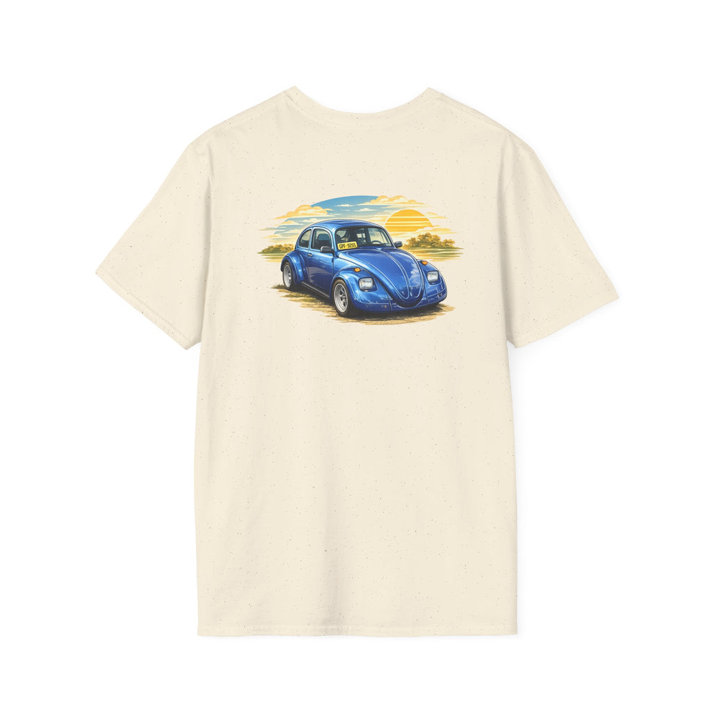 Classic Blue VW Beetle T-Shirt — Vintage Car Sunset Graphic