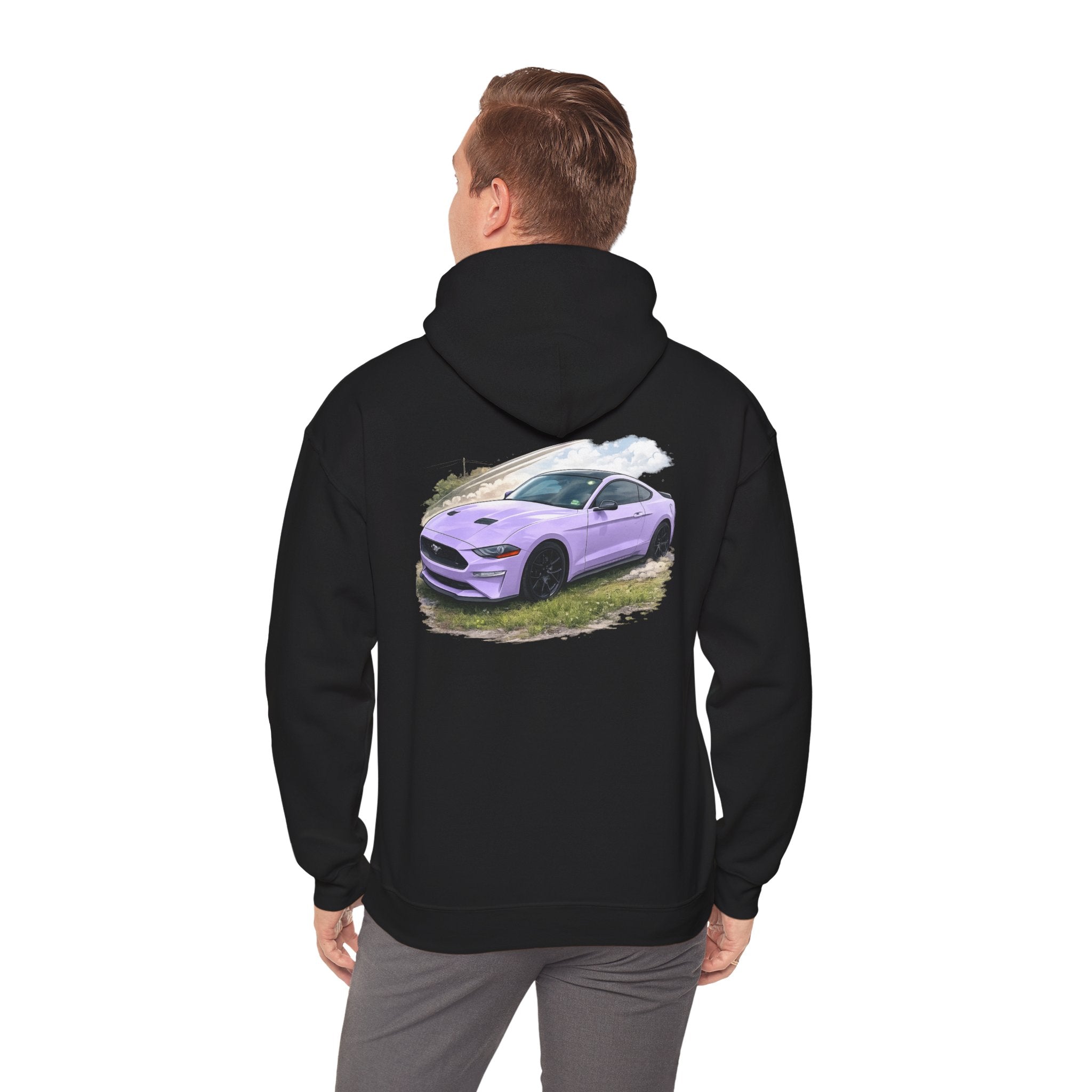 Lavender Mustang Hoodie — Purple Sports Car Graphic Pullover