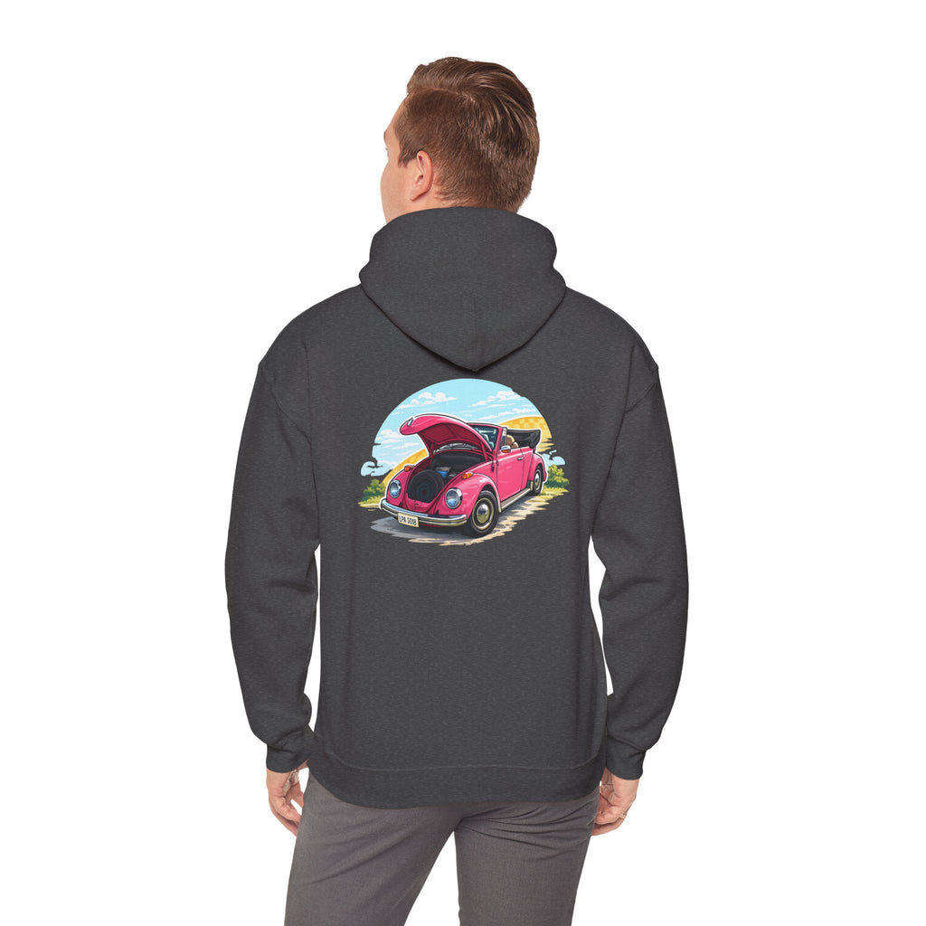 Vintage Pink Beetle Hoodie – Retro VW Bug Illustration Sweatshirt