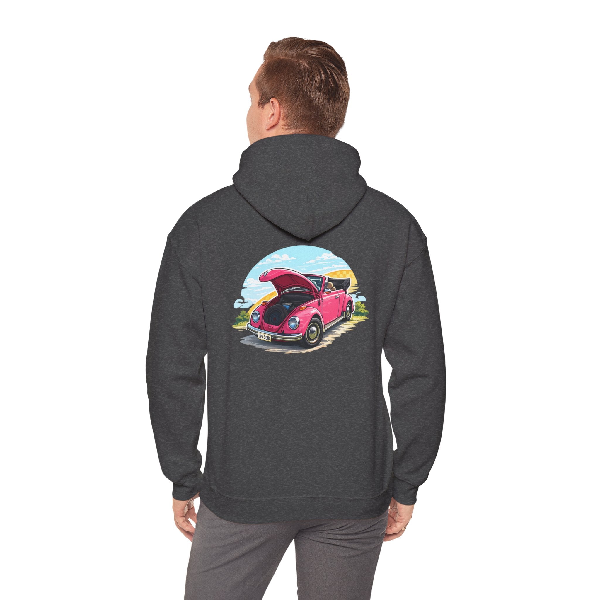 Vintage Pink Beetle Hoodie – Retro VW Bug Illustration Sweatshirt