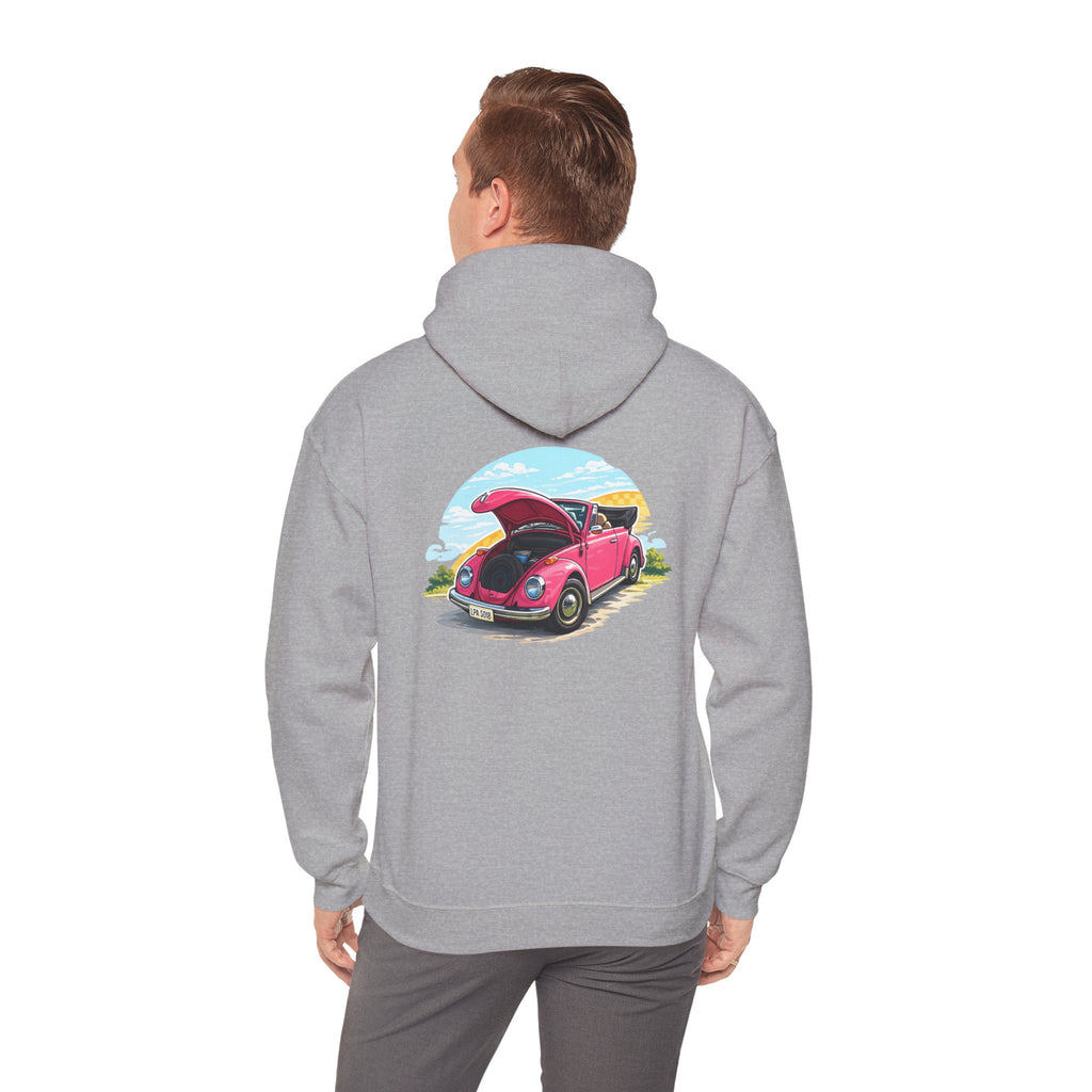 Vintage Pink Beetle Hoodie – Retro VW Bug Illustration Sweatshirt