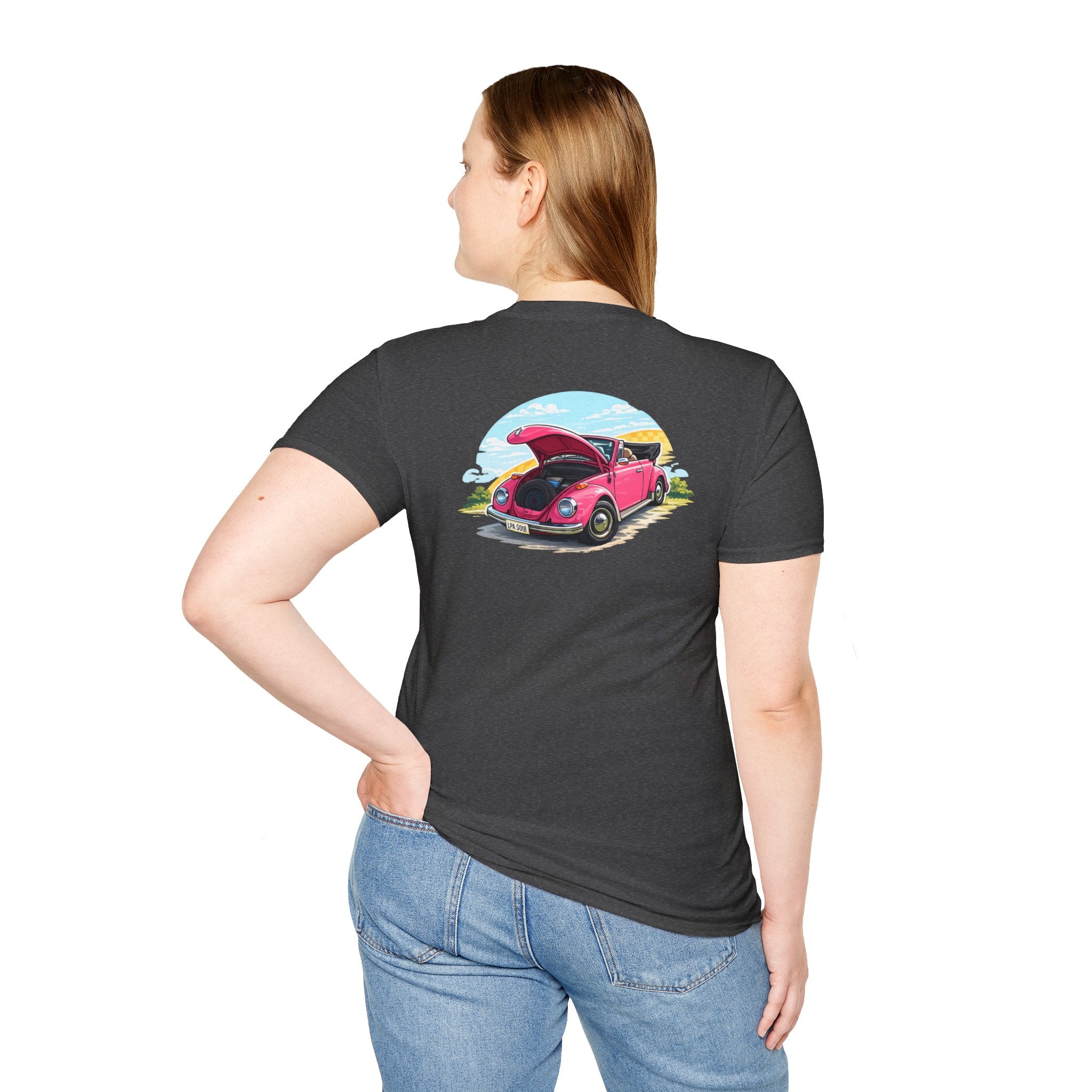 Classic Pink Beetle T‑Shirt — Vintage VW Car Illustration