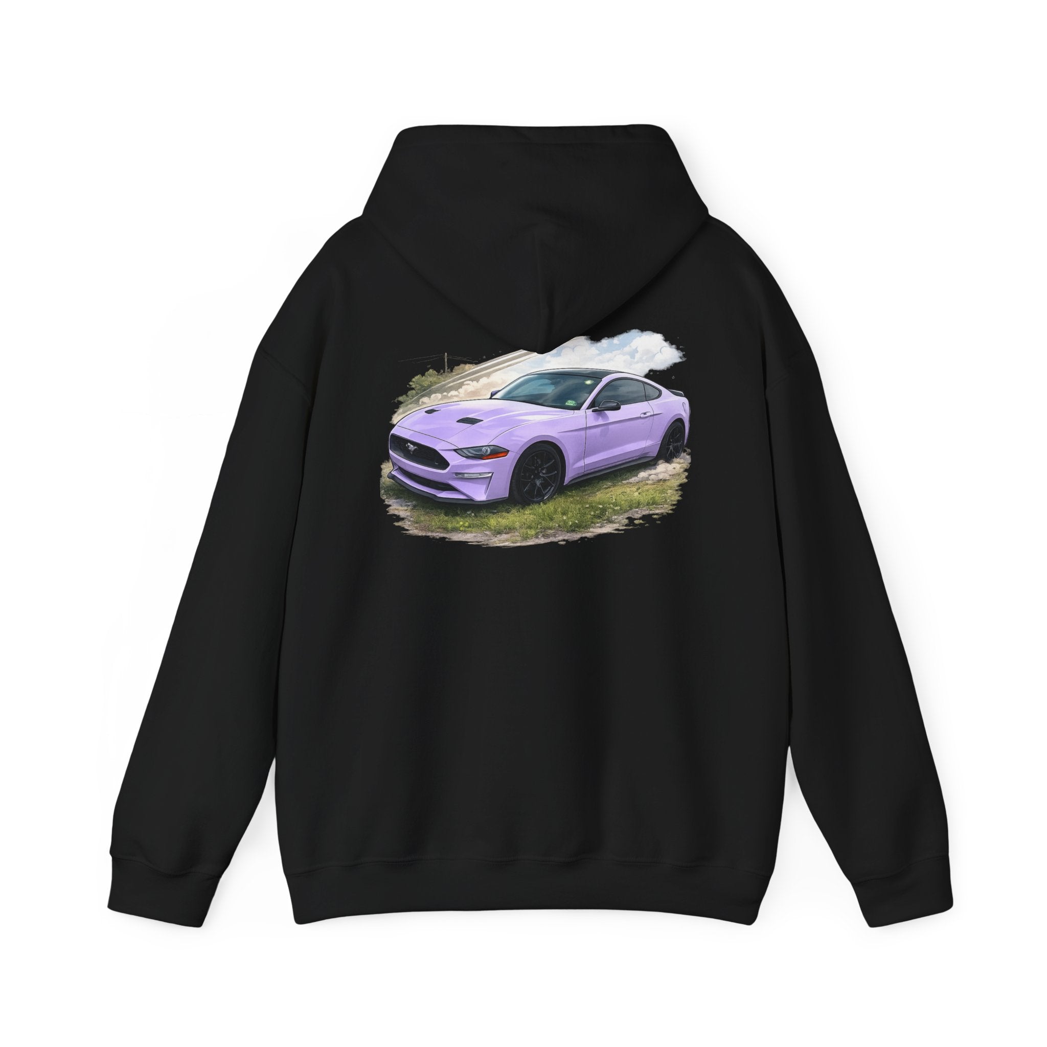 Lavender Mustang Hoodie — Purple Sports Car Graphic Pullover