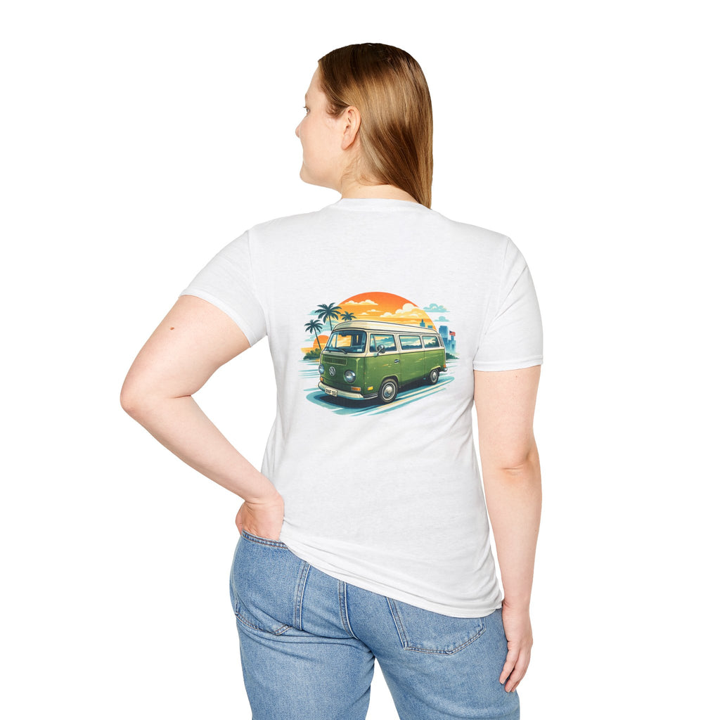 Vintage VW Camper Beach T‑Shirt — Retro Sunset Surf Van Tee
