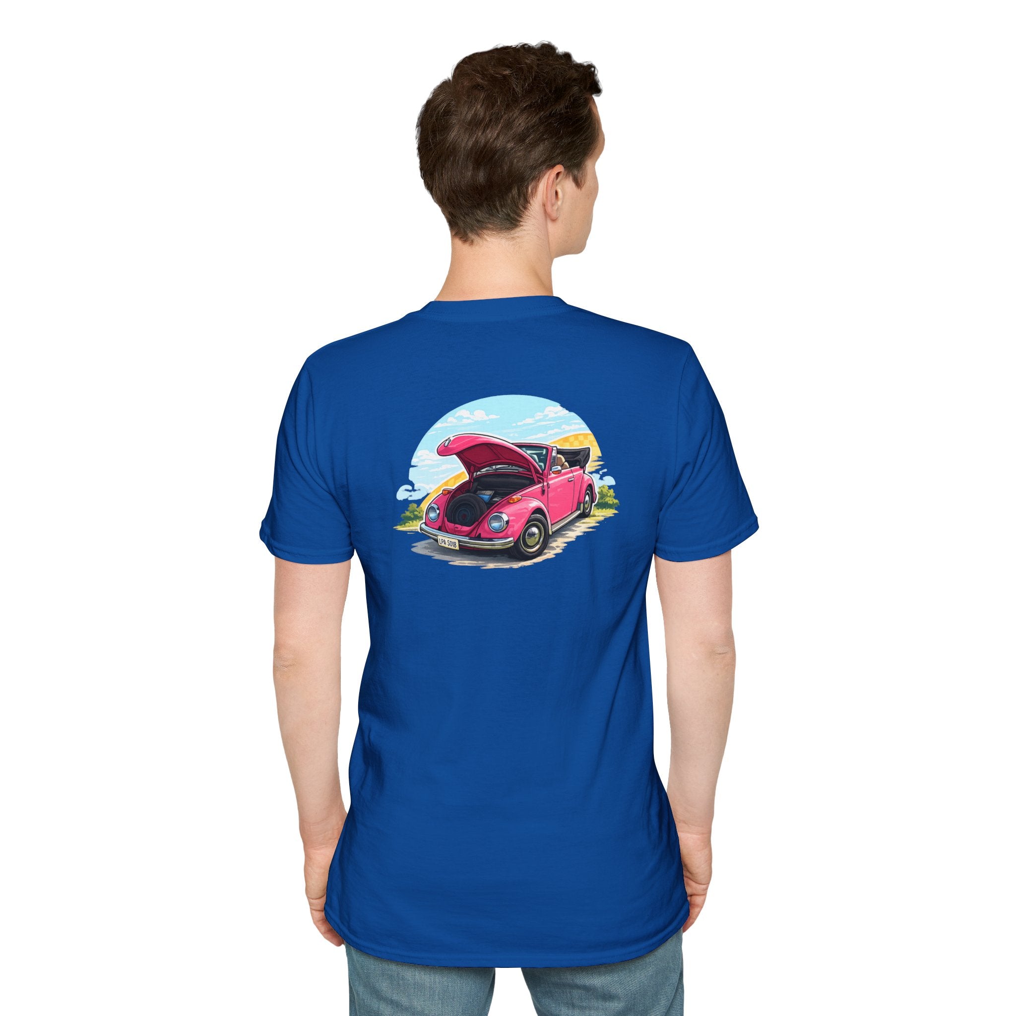 Classic Pink Beetle T‑Shirt — Vintage VW Car Illustration