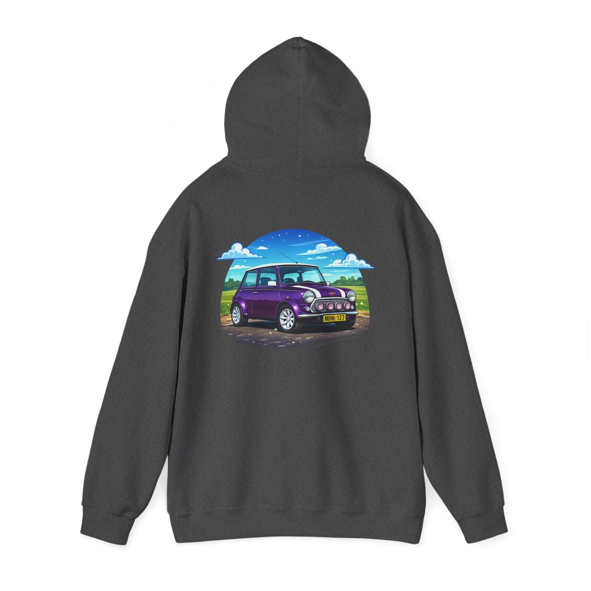 Classic Mini Cooper Hoodie — Retro Purple Car Graphic Pullover