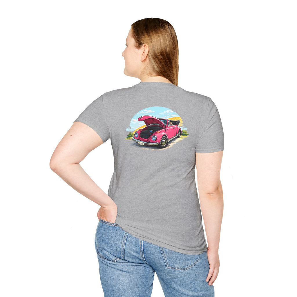 Classic Pink Beetle T‑Shirt — Vintage VW Car Illustration