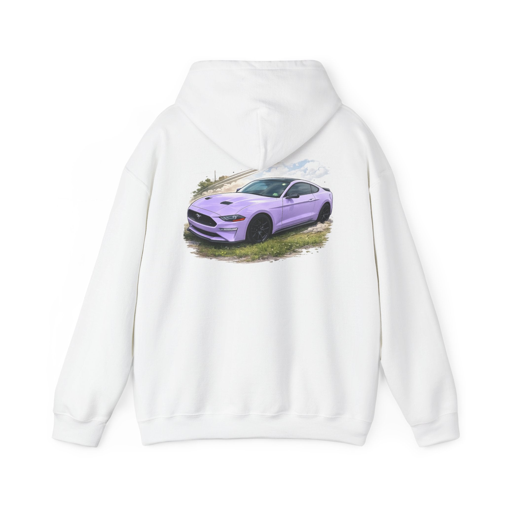 Lavender Mustang Hoodie — Purple Sports Car Graphic Pullover