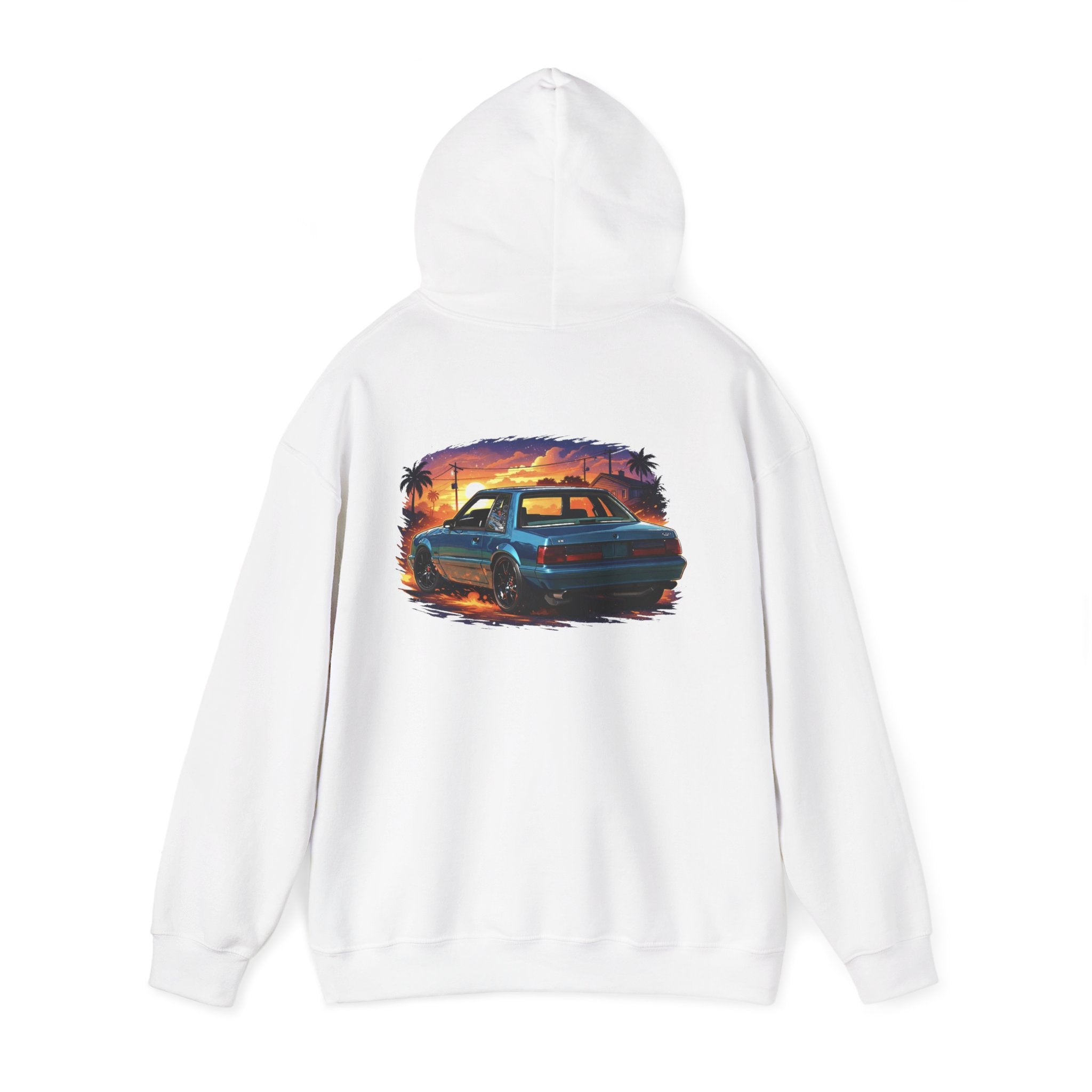 Vintage Mustang Car Hoodie — Sunset Palm Beach Classic Cruiser Sweatshirt