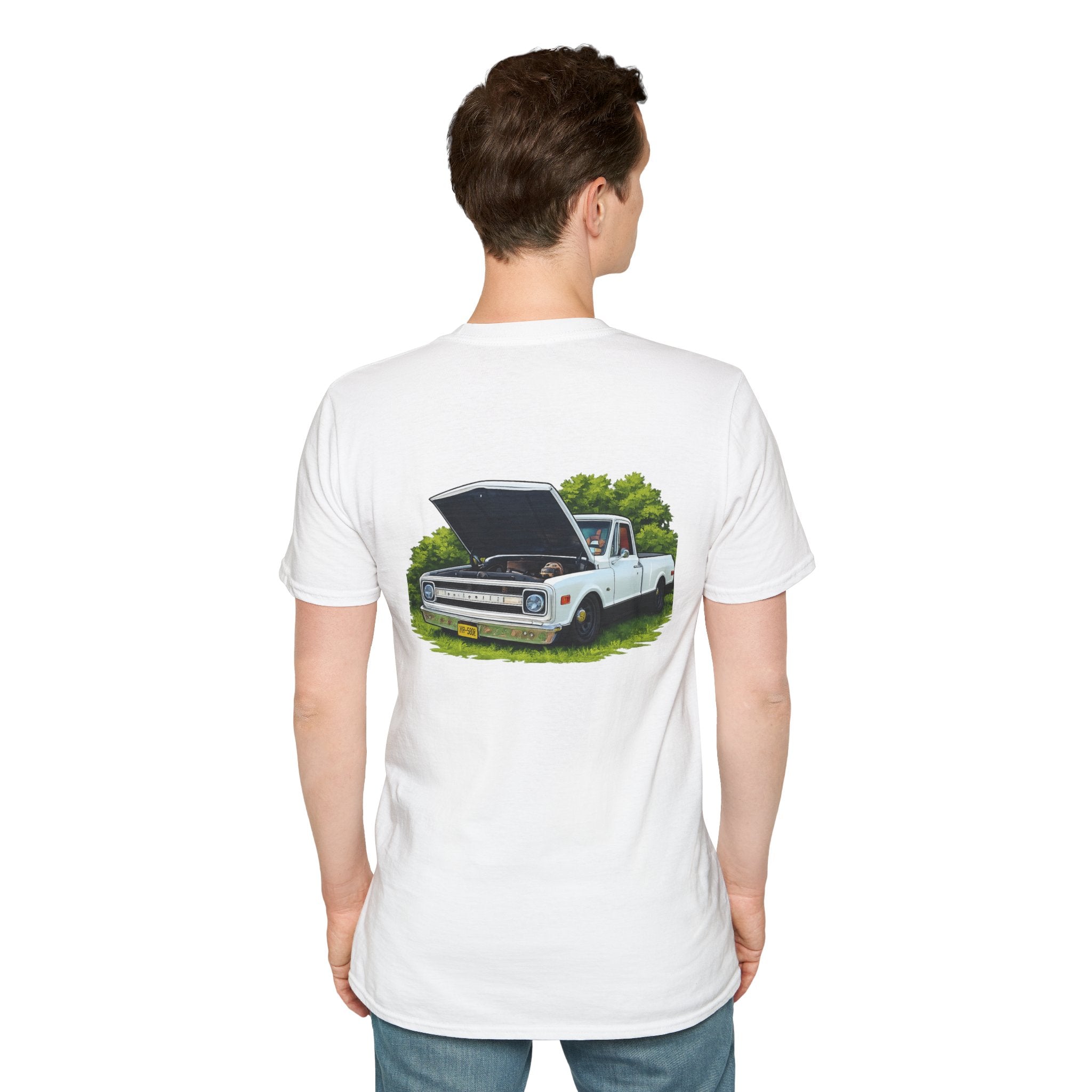 Vintage White Pickup Truck T-Shirt — Classic Restored Chevy Illustration