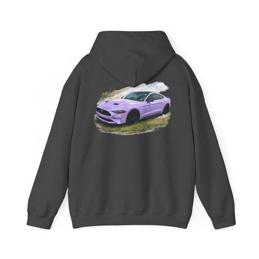 Lavender Mustang Hoodie — Purple Sports Car Graphic Pullover