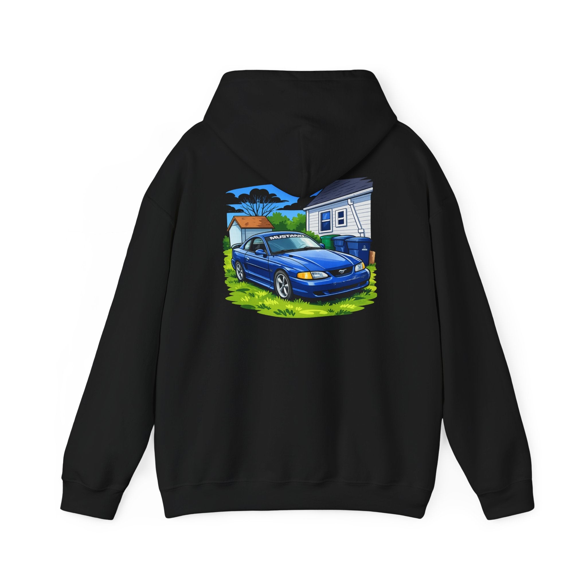 Ford Mustang Car Art Hoodie — Scenic Garage Illustration Pullover