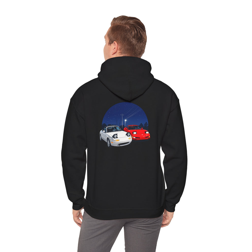 Miata corvette Duo Hoodie – Classic Red & White Sports Cars Nightscape