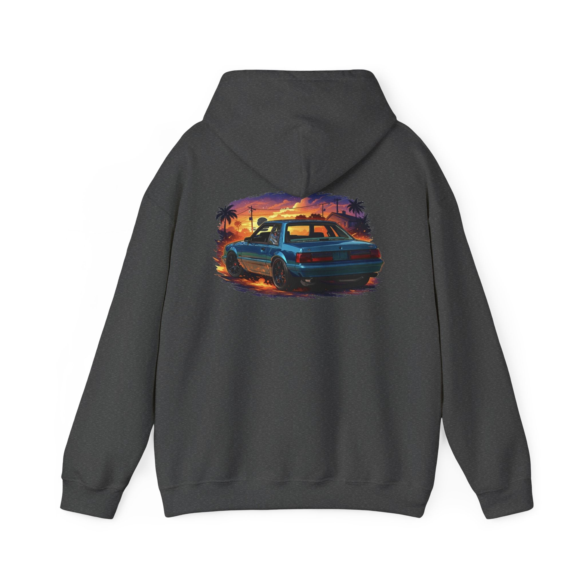 Vintage Mustang Car Hoodie — Sunset Palm Beach Classic Cruiser Sweatshirt