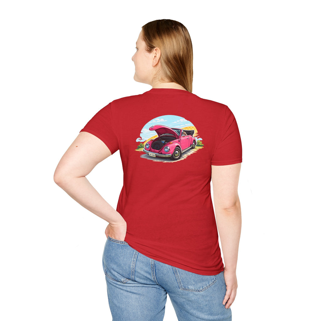Classic Pink Beetle T‑Shirt — Vintage VW Car Illustration