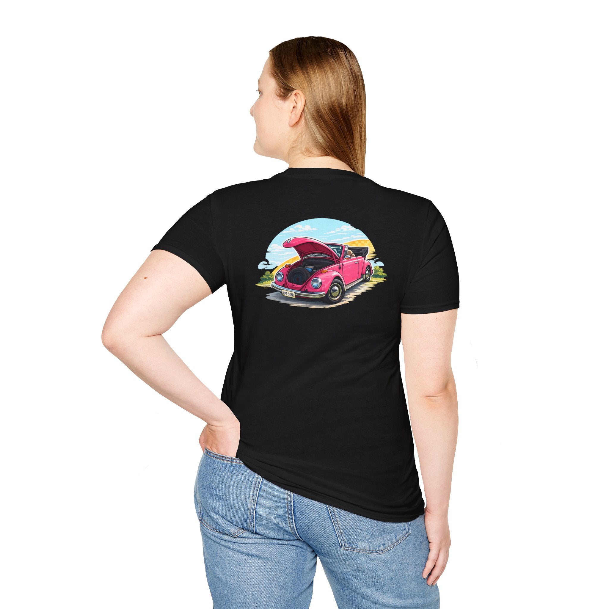 Classic Pink Beetle T‑Shirt — Vintage VW Car Illustration