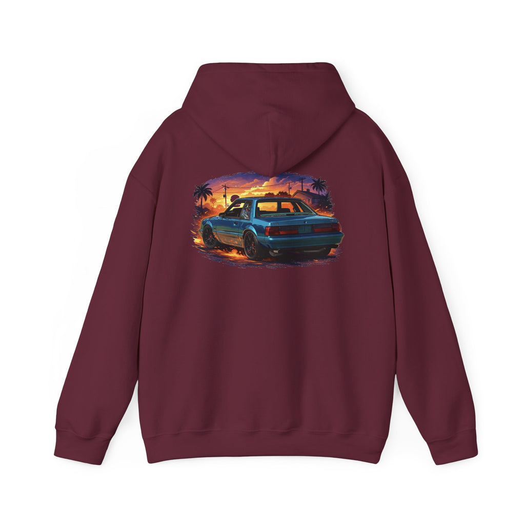 Vintage Mustang Car Hoodie — Sunset Palm Beach Classic Cruiser Sweatshirt
