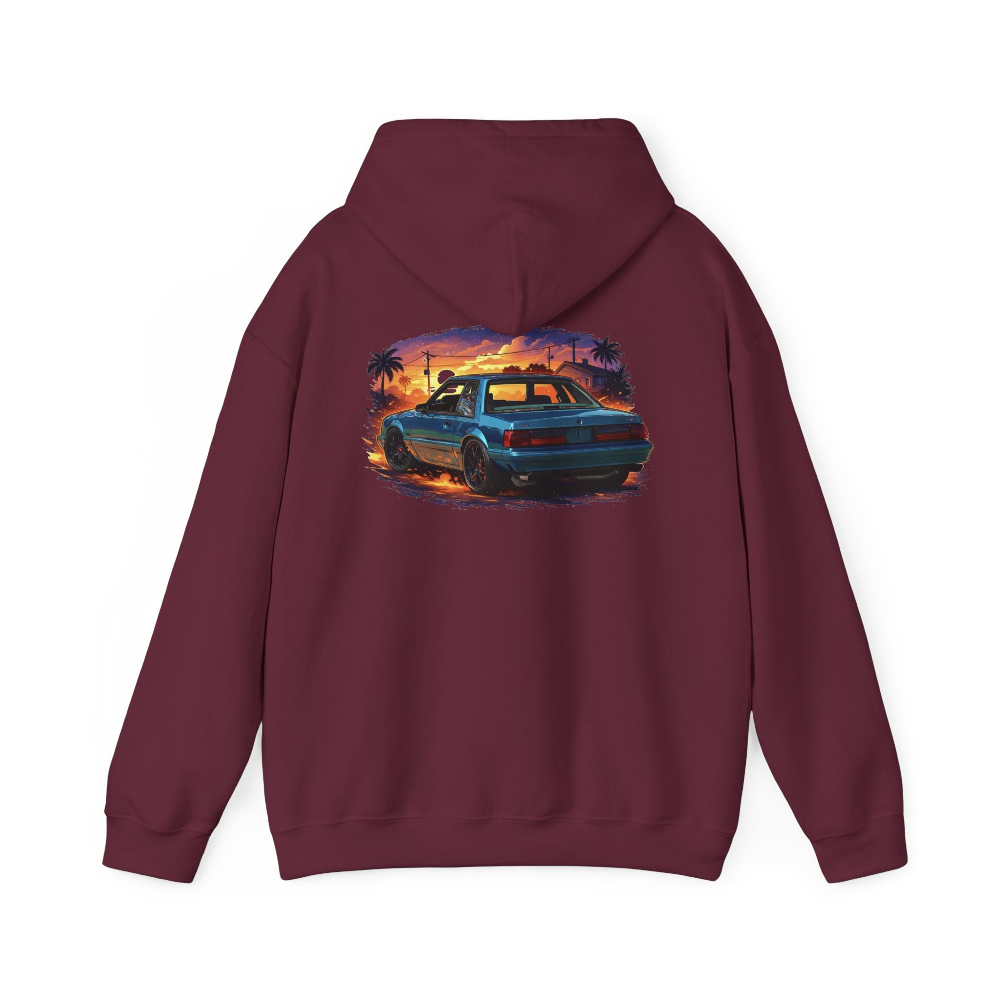 Vintage Mustang Car Hoodie — Sunset Palm Beach Classic Cruiser Sweatshirt