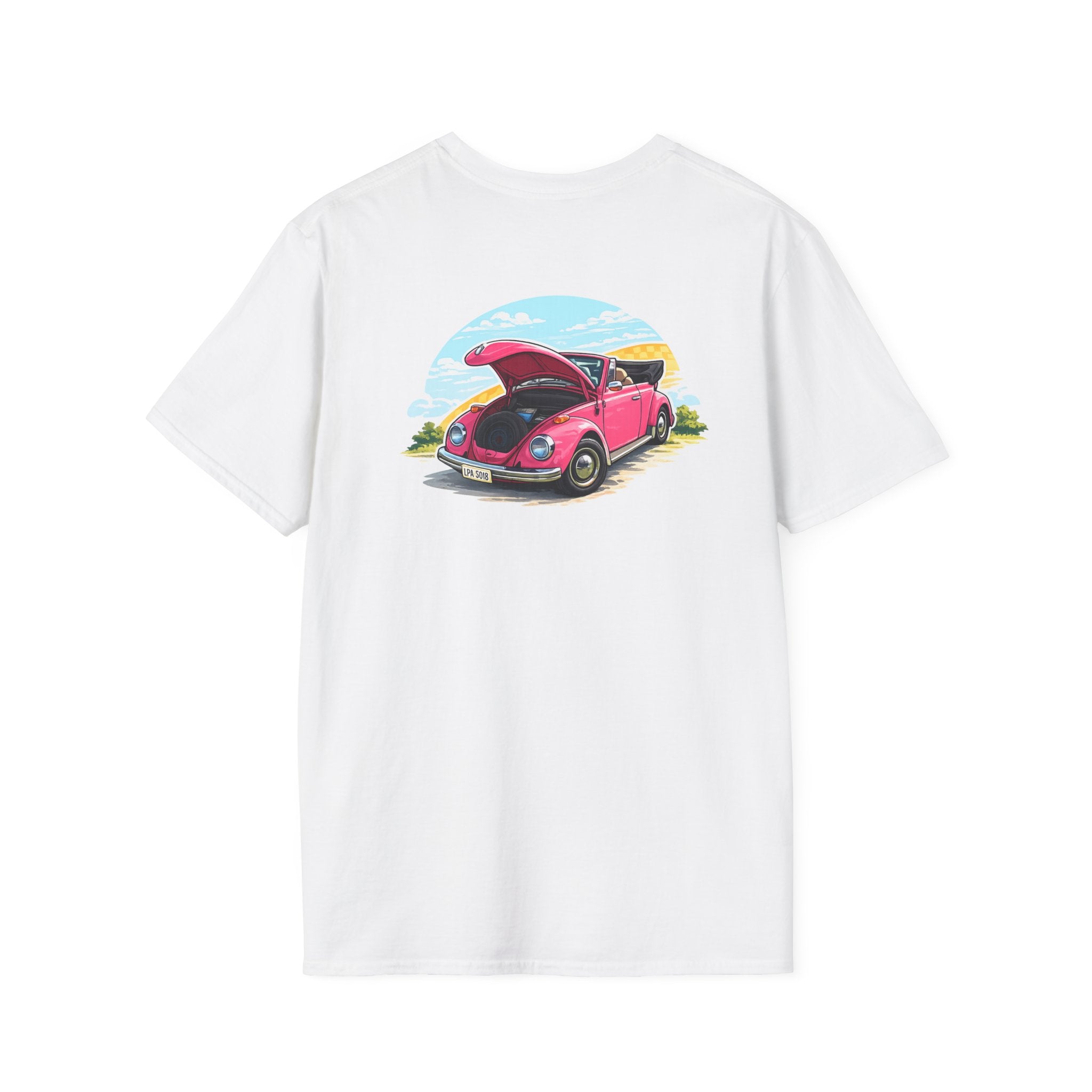 Classic Pink Beetle T‑Shirt — Vintage VW Car Illustration