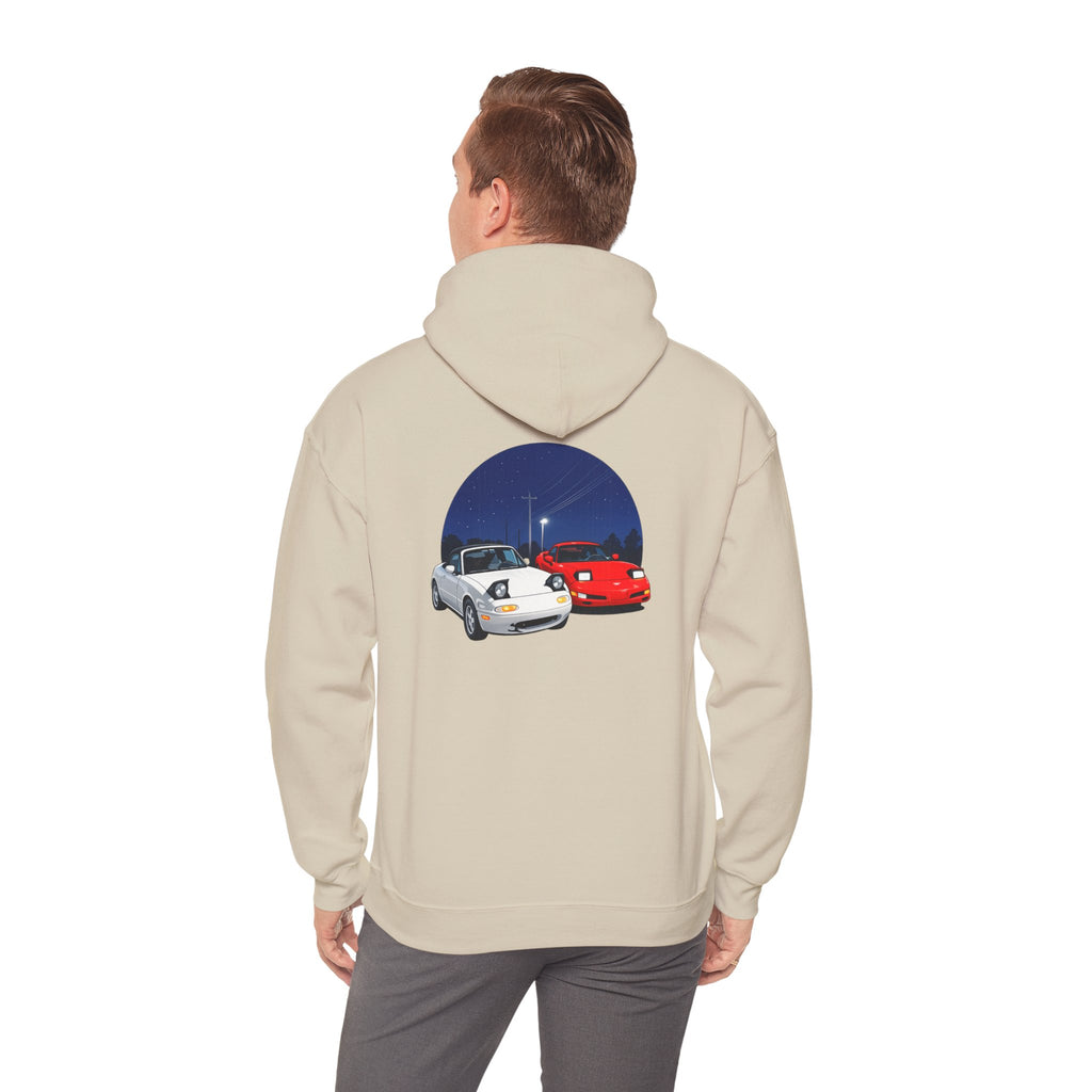 Miata corvette Duo Hoodie – Classic Red & White Sports Cars Nightscape