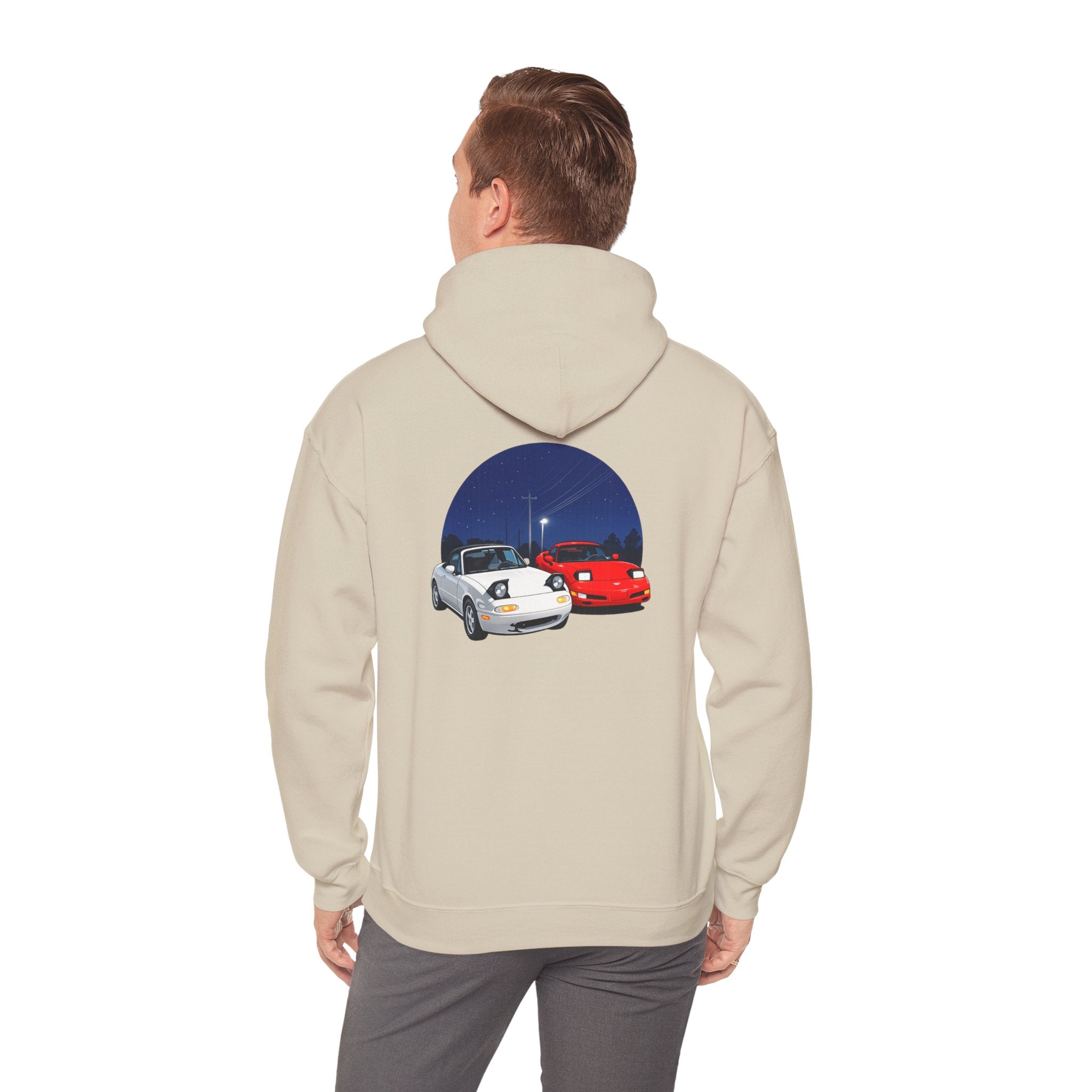 Miata corvette Duo Hoodie – Classic Red & White Sports Cars Nightscape