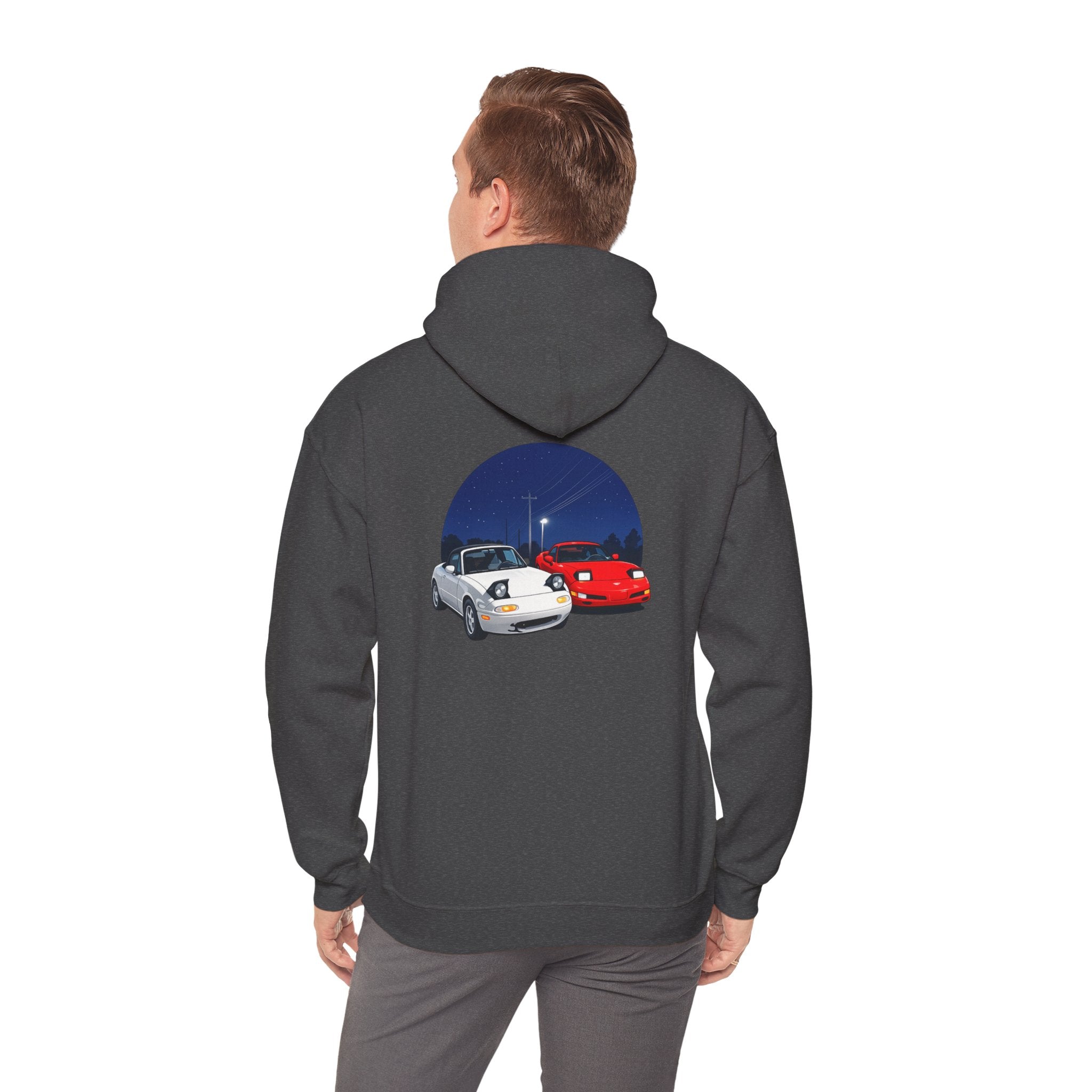 Miata corvette Duo Hoodie – Classic Red & White Sports Cars Nightscape